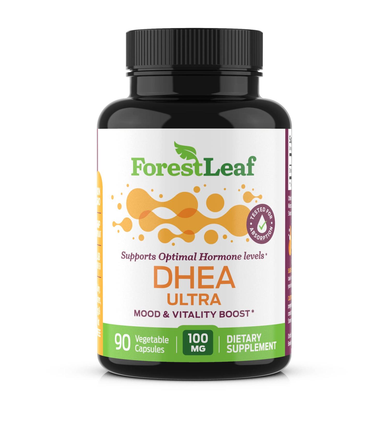 Forest Leaf DHEA 100mg Daily Hormone Supplement - 90 Veg Capsules for Healthy Metabolism, Mood, Performance, Brain & Immune Function - Buy Online on GoSupps.com