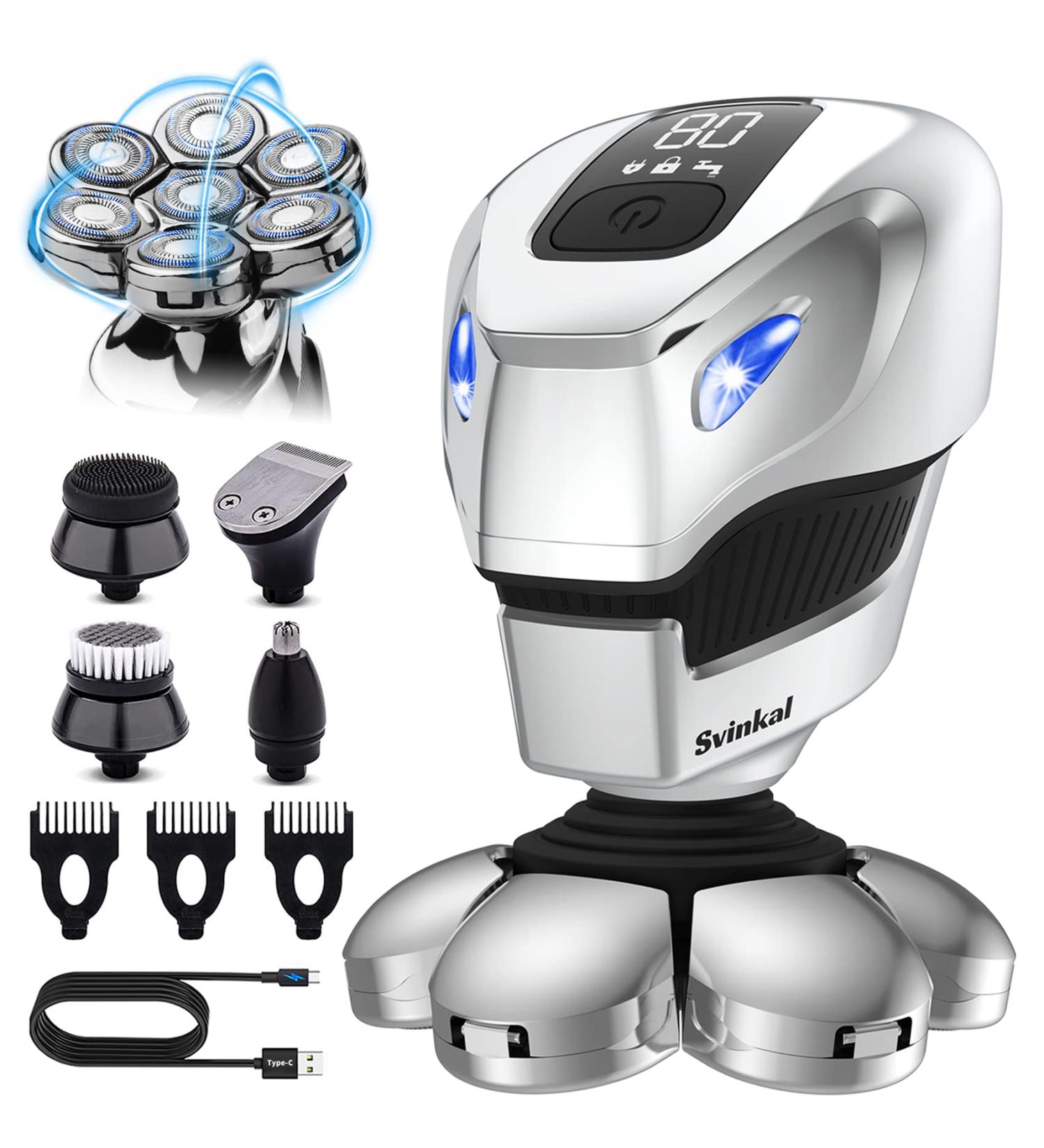 Svinkal 7D Cool Skeleton Robot Shaver - Type-C Men's Electric Shaver for Bald Head, 5 in 1 Beauty Set for Haircut & Shaving - Buy Online on GoSupps.com