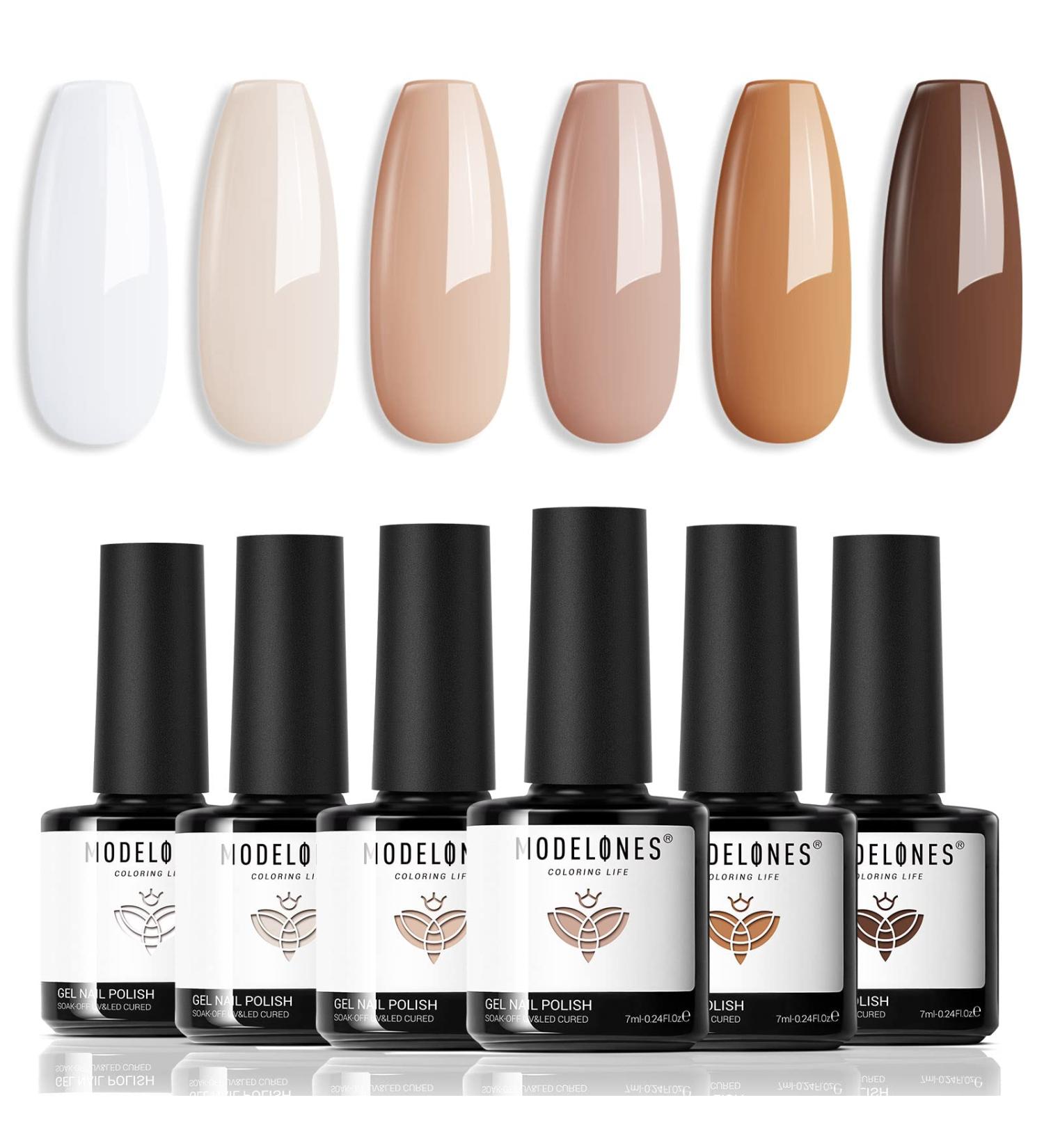 Modelones Nude Brown Gel Nail Polish Set - 6 Colors, Neutral Fall Tan White Kit for All Seasons, Soak Off, No Wipe, Halloween & Thanksgiving Gifts for Women - Classic Nude Collection - Buy Online on GoSupps.com