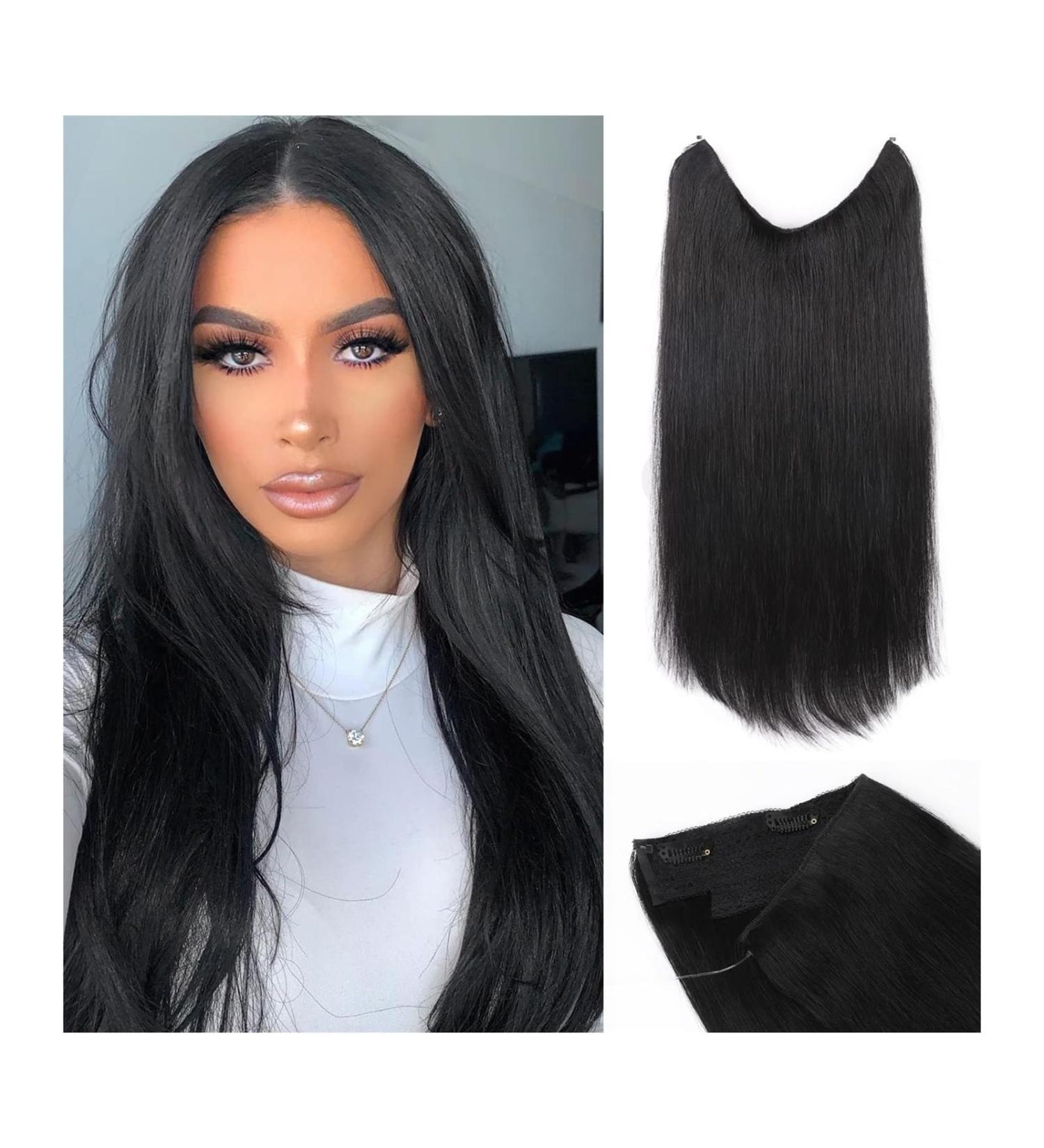 Hair Toppers for Women Hair Extensions Real Human Hair Invisible Wire Hair Extensions with Transparent Wire Adjustable Size Secure Clips in Straight 4 Secret Clips Hairpiece Messy Hair Bun Hairpiece(2 24 Inches - Buy Online on GoSupps.com