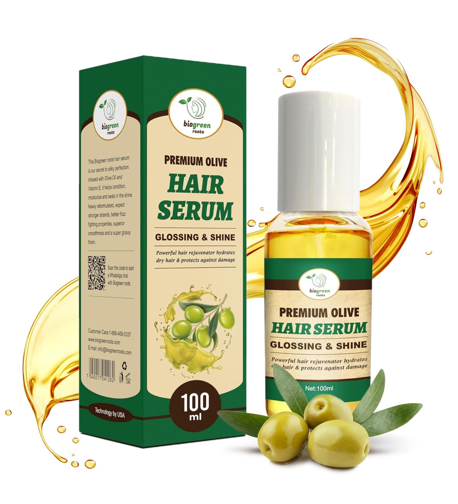 Olive Oil Hair Serum | Lightweight Anti-Frizz Gloss with Vitamin E for Frizzy & Damaged Hair - 100ml - Buy Online on GoSupps.com