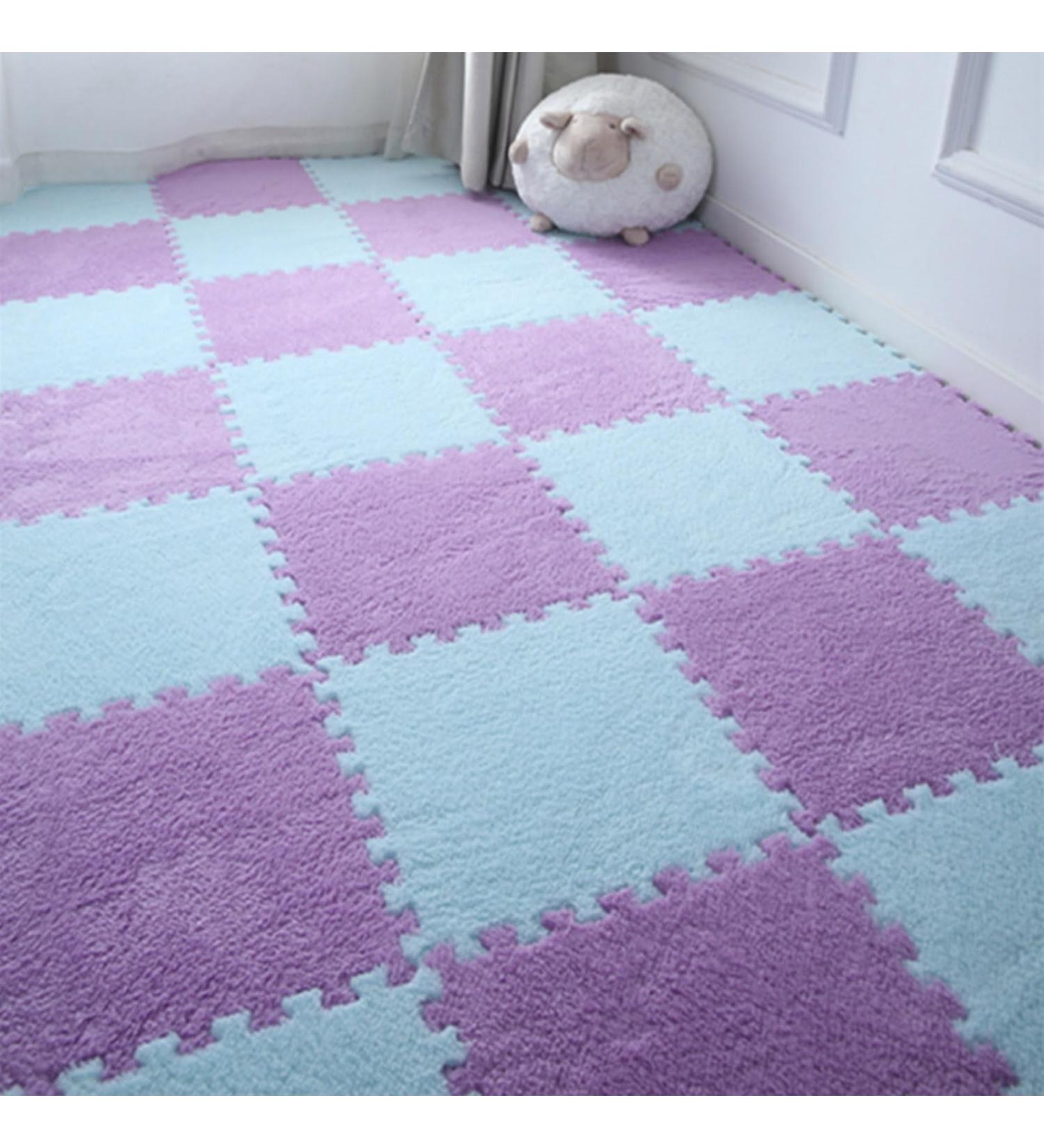 Buy Plush Puzzle Foam Floor Mats - Washable Soft Rugs for Playroom & Exercise - Purple & Light Blue - Buy Online on GoSupps.com