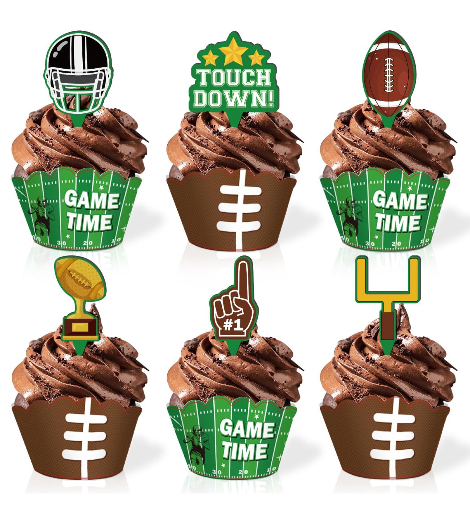 24 Football Cupcake Toppers and Wrappers for Birthday or Baby Shower Party Cupcake Wrappers and Treat Picks Kit - Buy Online on GoSupps.com