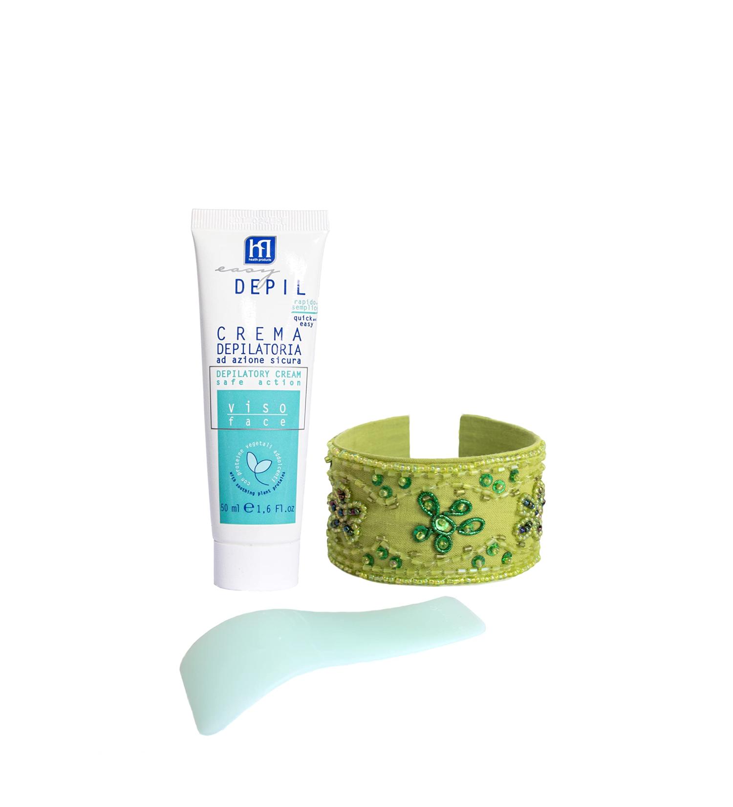  HP HEALTH PRODUCTS EASY DEPIL Easy Depil Facial Hair Removal Cream Kit (Speckles Cheeks Chin Eyebrows) 50ml + Arabesque Bracelet Fast Easy to Use Effective Safe with Softening Vegetable Protein Smooth Skin. - Buy Online on GoSupps.com