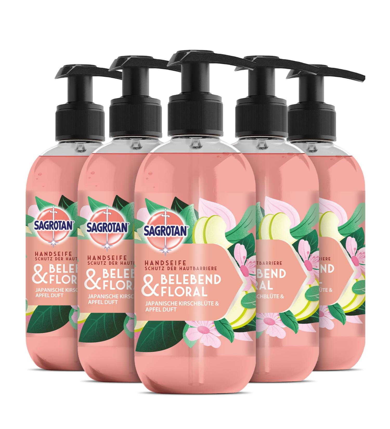  Sagrotan Sagrotan Invigorating and Floral Hygienic Soap - Moisturizing Liquid Soap with Floral Scent - 5 x 300ml Hand Soap - Buy Online on GoSupps.com