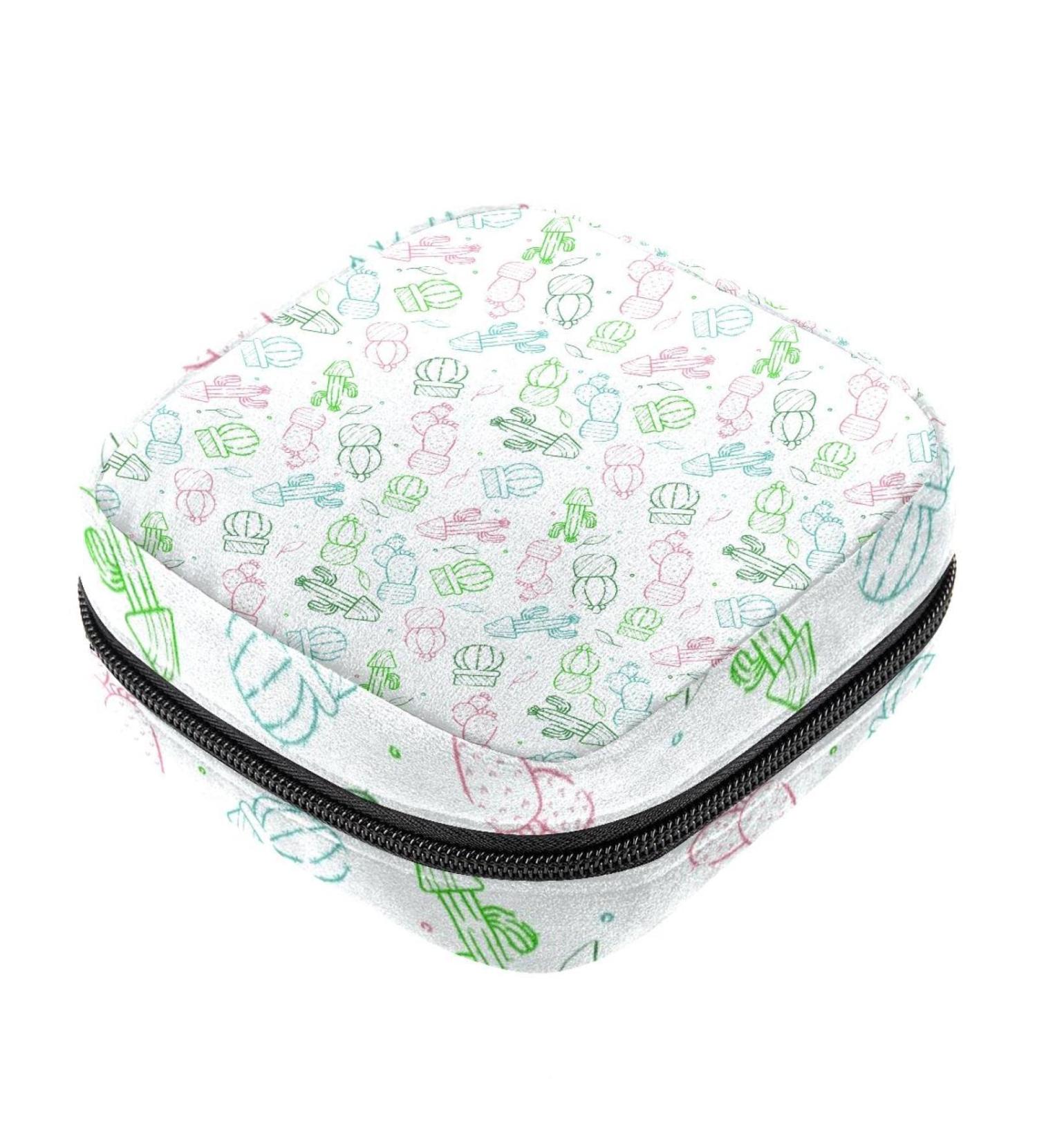 Shop Stylish Menstruation Pad Bag with Zipper - Women's Napkin & Tampon Collection Bag (Small Cactus Pattern) - Color 8 - Buy Online on GoSupps.com