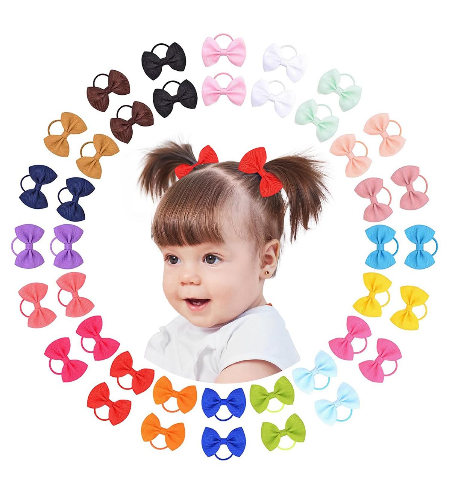Choicbaby 40PCS 2 Baby Hair Ties Boutique - Multicolor Elastic Ponytail Rubber Bands for Newborns to Toddlers - Buy Online on GoSupps.com