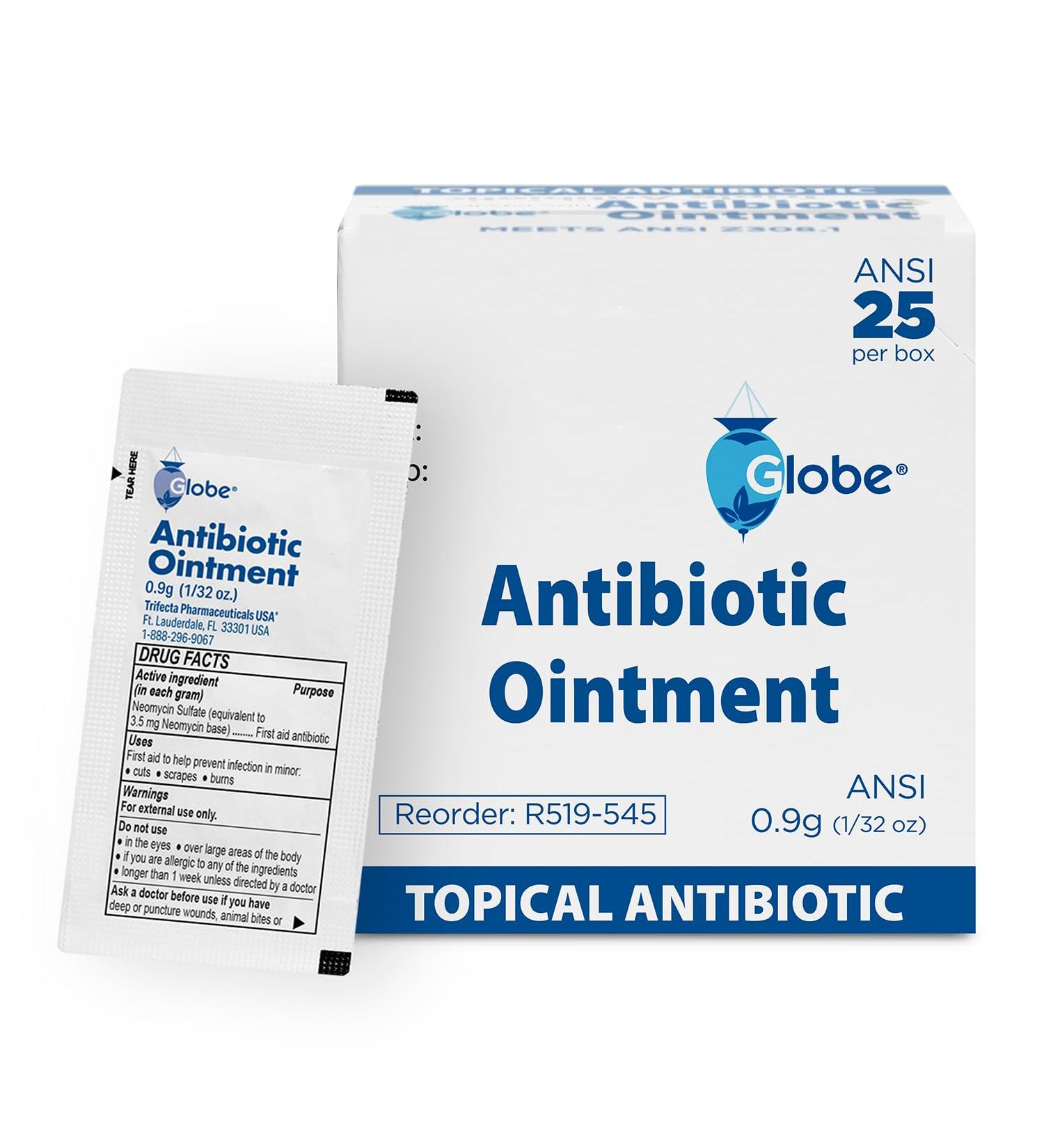 Globe (25 Packets First Aid Antibiotic Ointment 0.9g Single Packet First Aid Kit for Minor Scratches Wounds Cuts and Burns Prevents Infection Travel Size - Buy Online on GoSupps.com