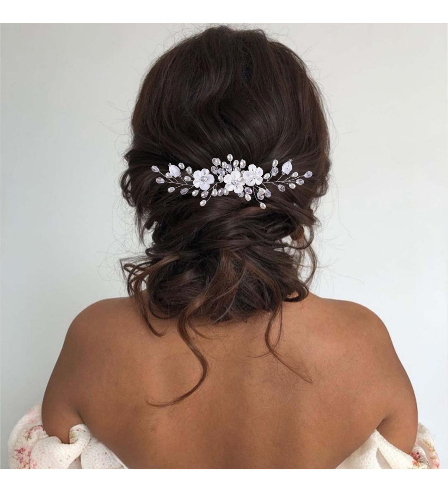 Unicra Bridal Silver Headpiece & Pearls Hair Pins - Elegant Wedding Hair Clips for Brides & Bridesmaids - Buy Online on GoSupps.com