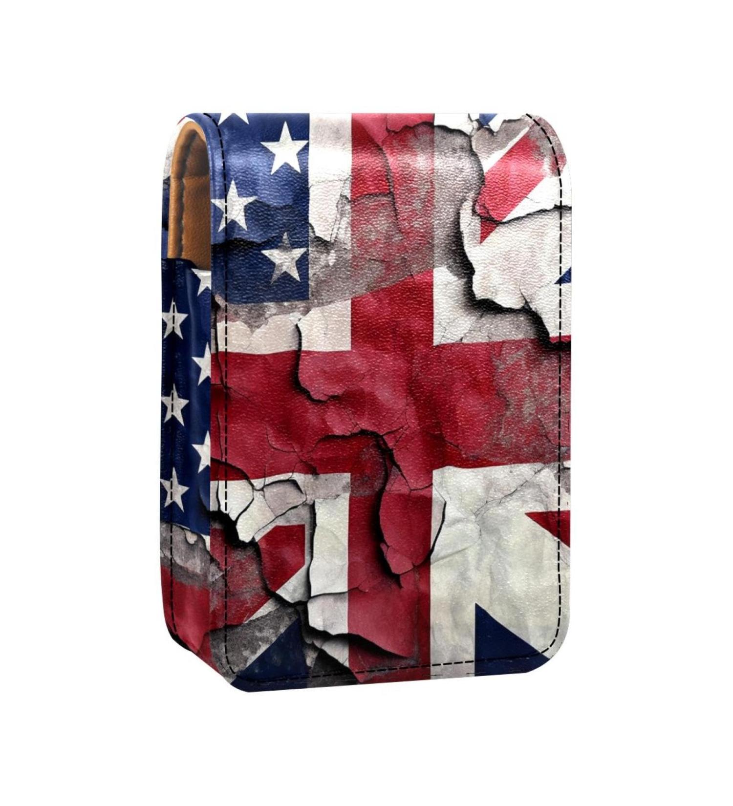 Travel Lipstick Organizer Case | Portable Makeup Bag with Mirror | Vintage American Flag Design - B176l5hami - Buy Online on GoSupps.com