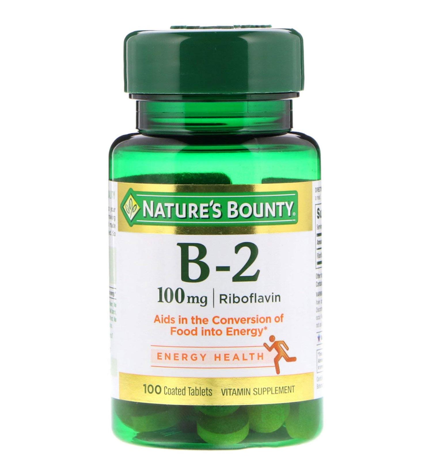 Nature's Bounty Vitamin B-2 100 mg 100 Coated Tablets