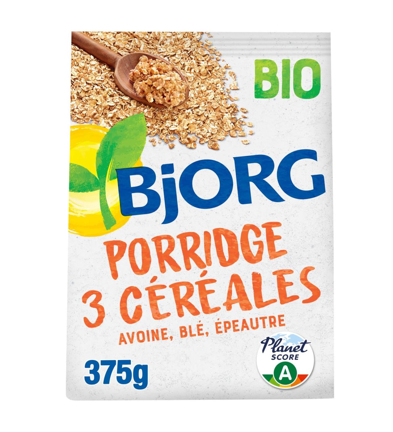 BJORG - Porridge 3 Organic Cereals - Oats Wheat Spelled - No Added Sugars - Bag of 375g - Buy Online on GoSupps.com