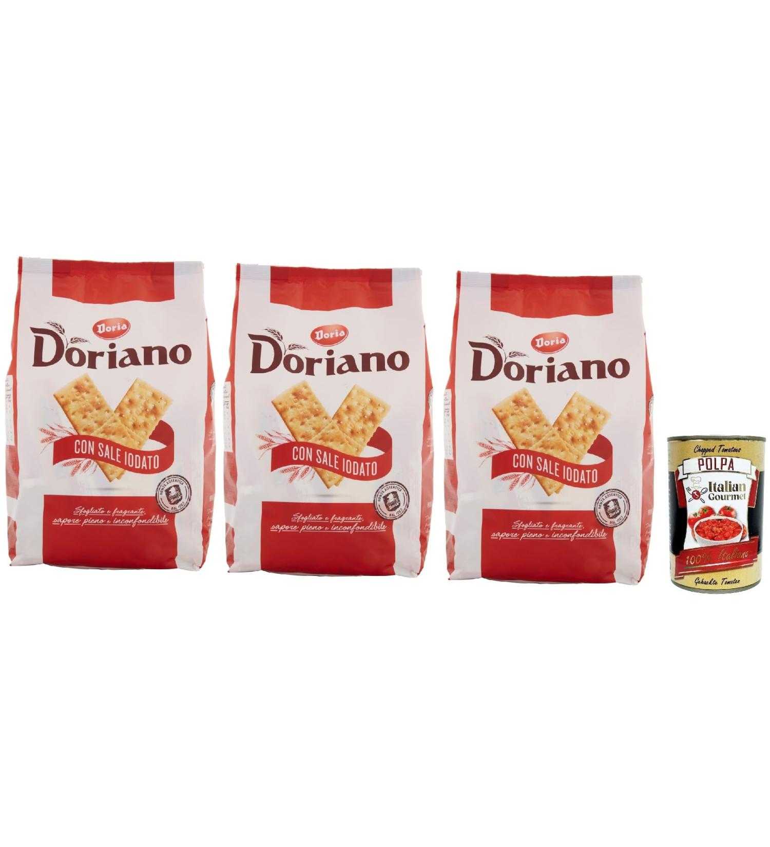 Doria Cracker Doriano with Iodized Salt Salty Crackers biscuits sal s 3 x 700 g + Italian Gourmet Pulp 400 g - Buy Online on GoSupps.com
