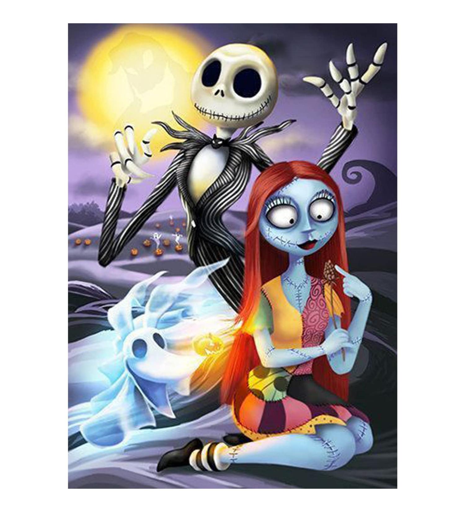 Halloween Diamond Painting Kit - Jack and Sally Skull Design - Full Round 5D Diamond Drill Kit for Adults and Kids - DIY Wall Art Craft - 15.8x11.8 inch - Buy Online on GoSupps.com