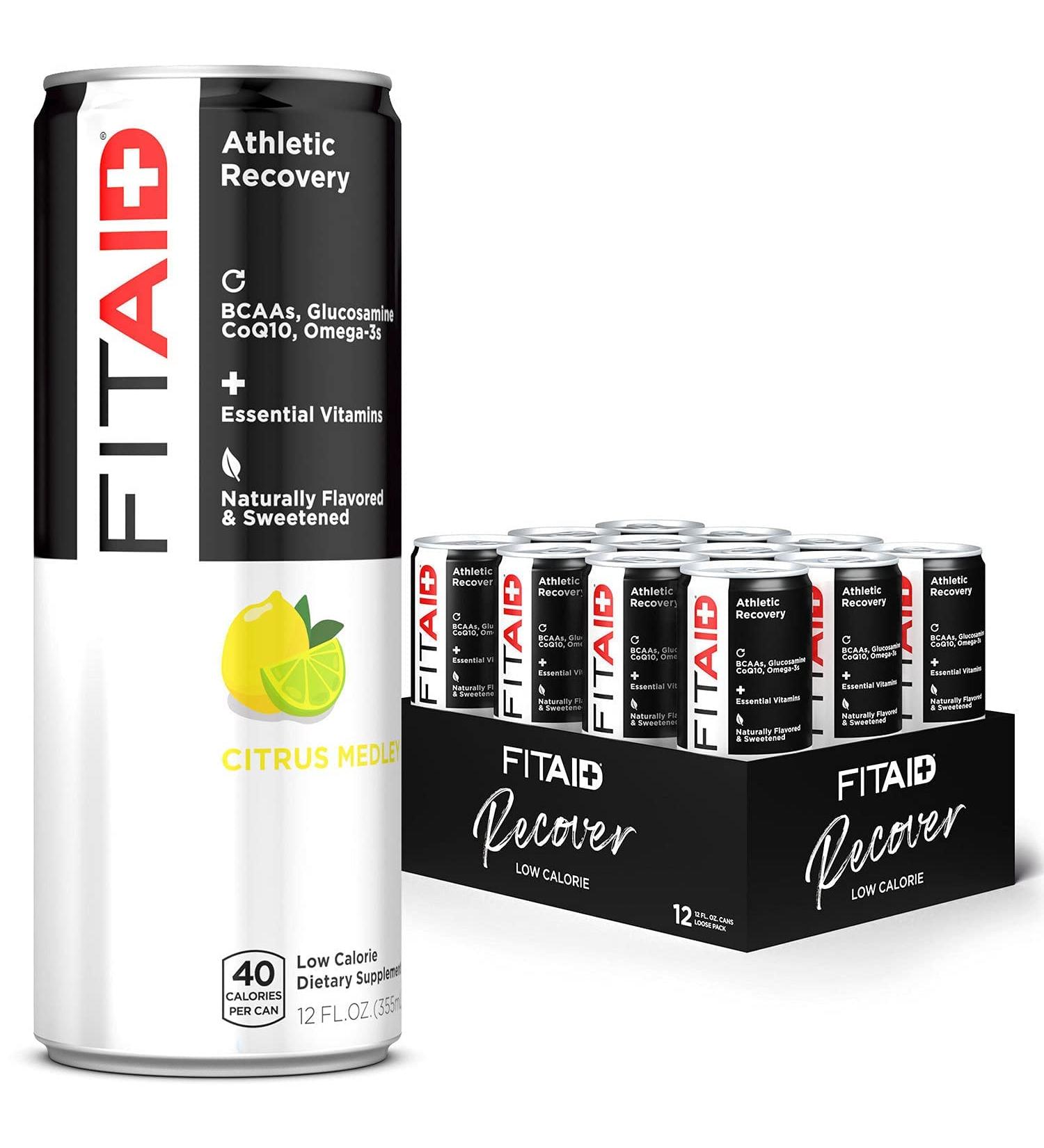 FITAID Recovery Blend - BCAAs, Glucosamine, Electrolytes, Omega-3s, Green Tea - 100% Clean, Paleo, Vegan & Gluten-Free - No Artificial Flavors or Sweeteners - 12-oz. cans (Pack of 12) - Buy Online on GoSupps.com