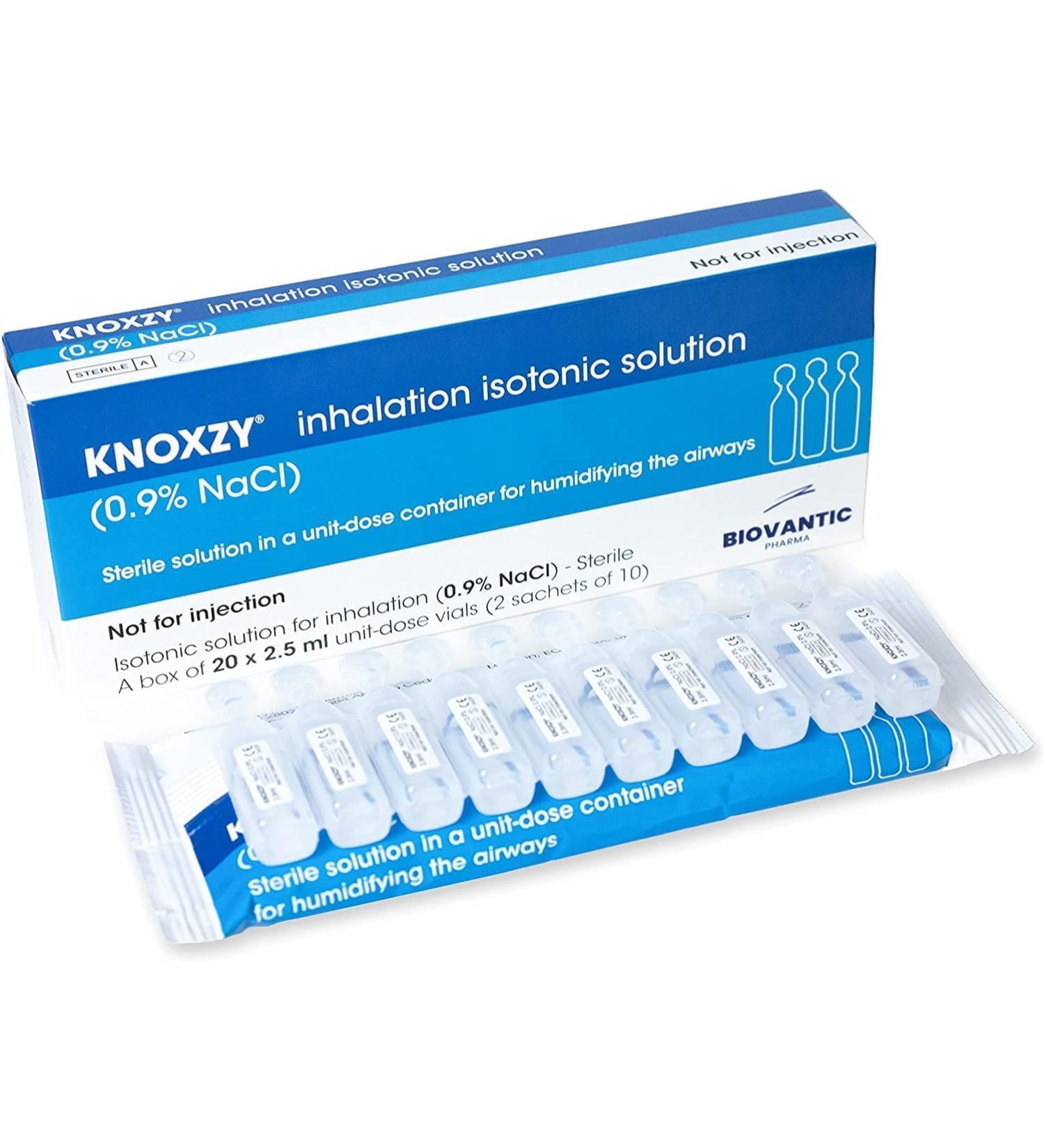 KNOXZY Isotonic 0.9% Sodium Chloride Inhalation Saline Solution - 20 x 2.5ml Vials - Pharmaceutical Grade - Buy Online on GoSupps.com