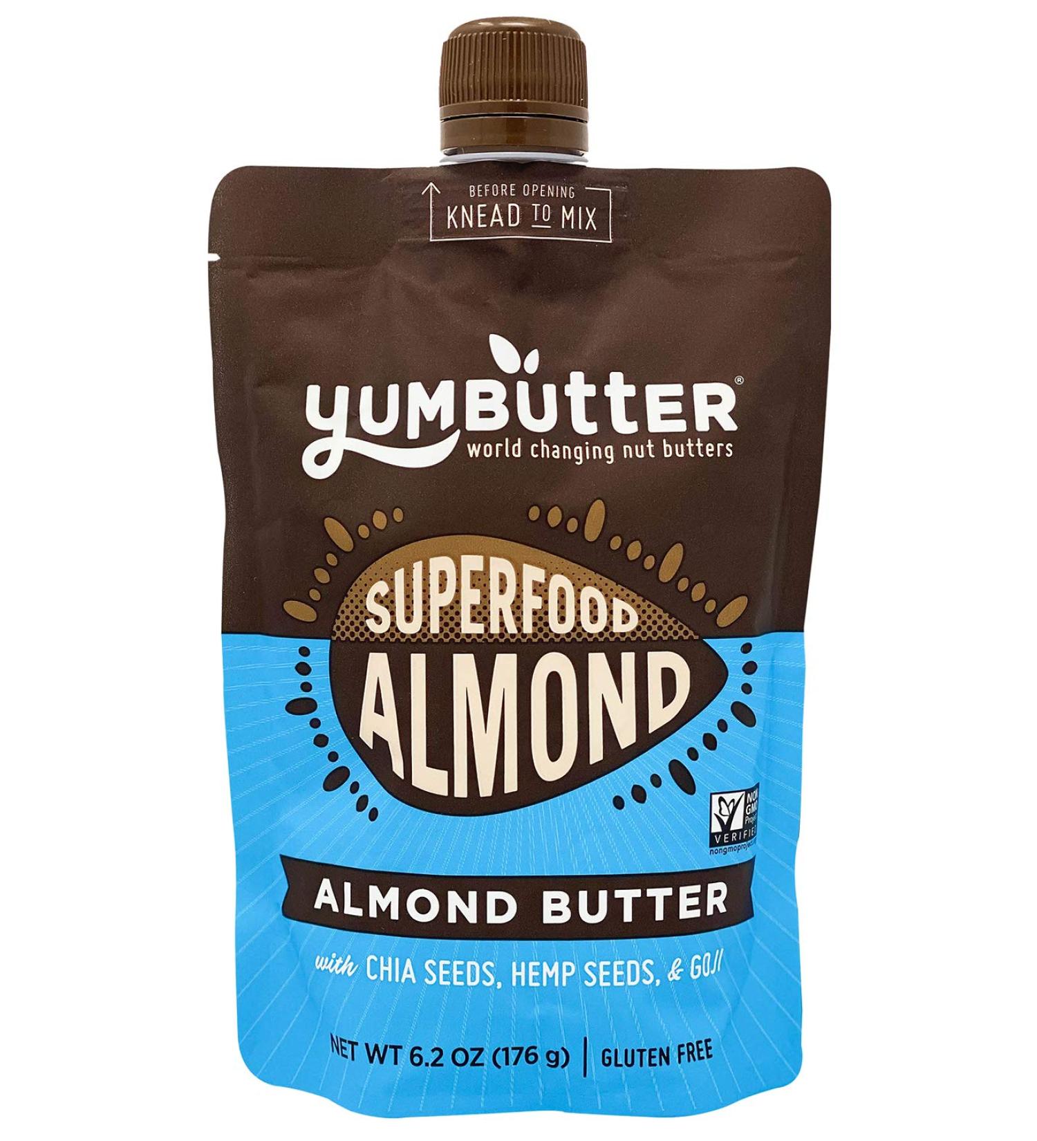 Yumbutter Superfood Almond Butter 6.2oz - Gluten Free, Vegan, Non-GMO - Buy Online on GoSupps.com