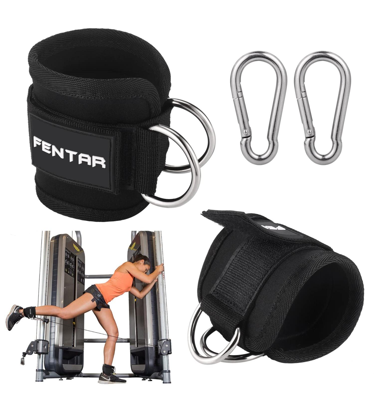 Foot Loops Cable Training Set - 2 Pieces with D-Rings & Carabiners | Fitness Foot Cuffs for Leg Extensions & Butt Training | Ideal for Men & Women - Black - Buy Online on GoSupps.com
