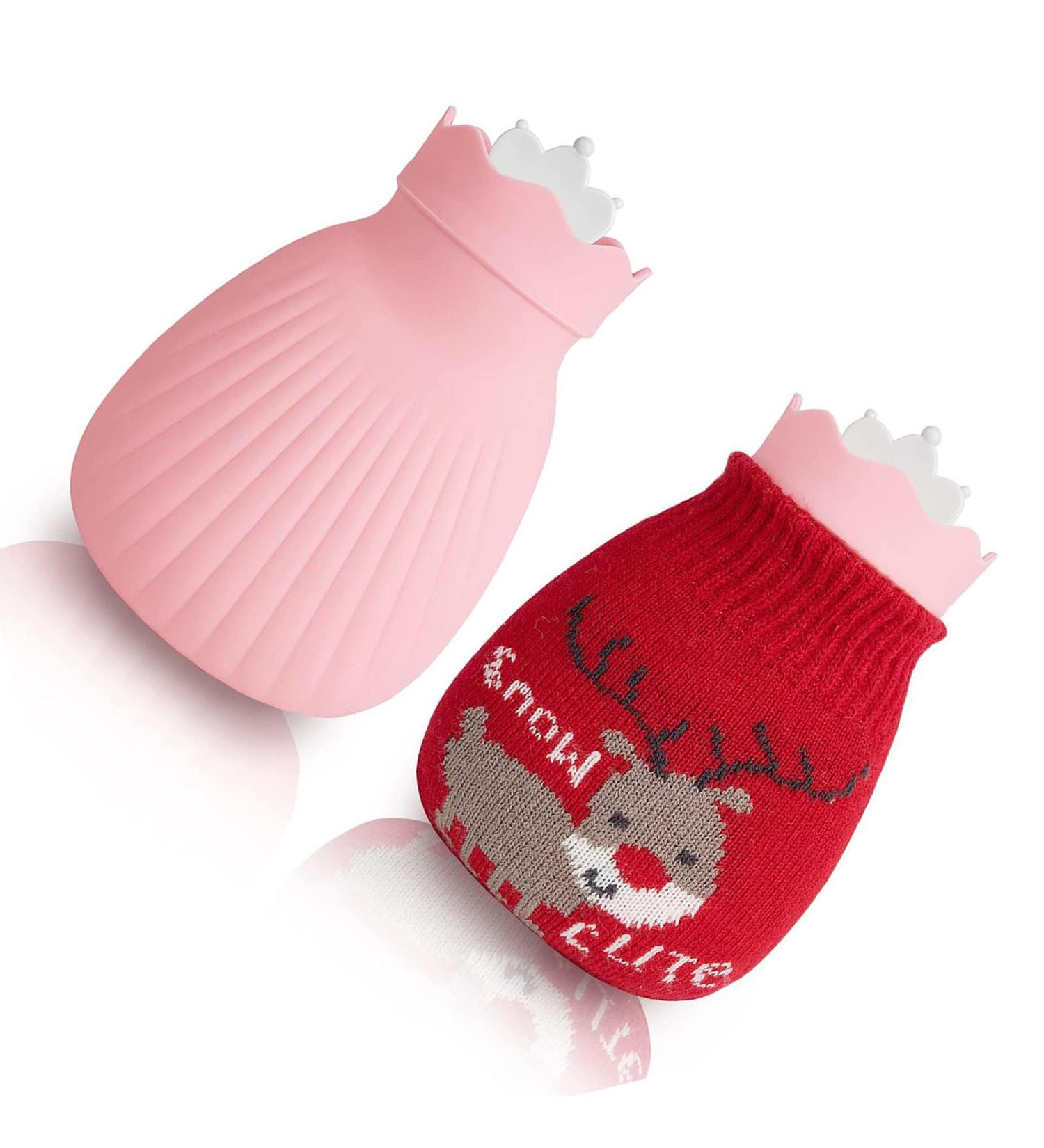 500ml Mini Heat Bottle - Christmas Moose Knitted Cover | Hot Cold Compress for Pain Relief - Hand/Feet Warmer Heated Pad - Buy Online on GoSupps.com