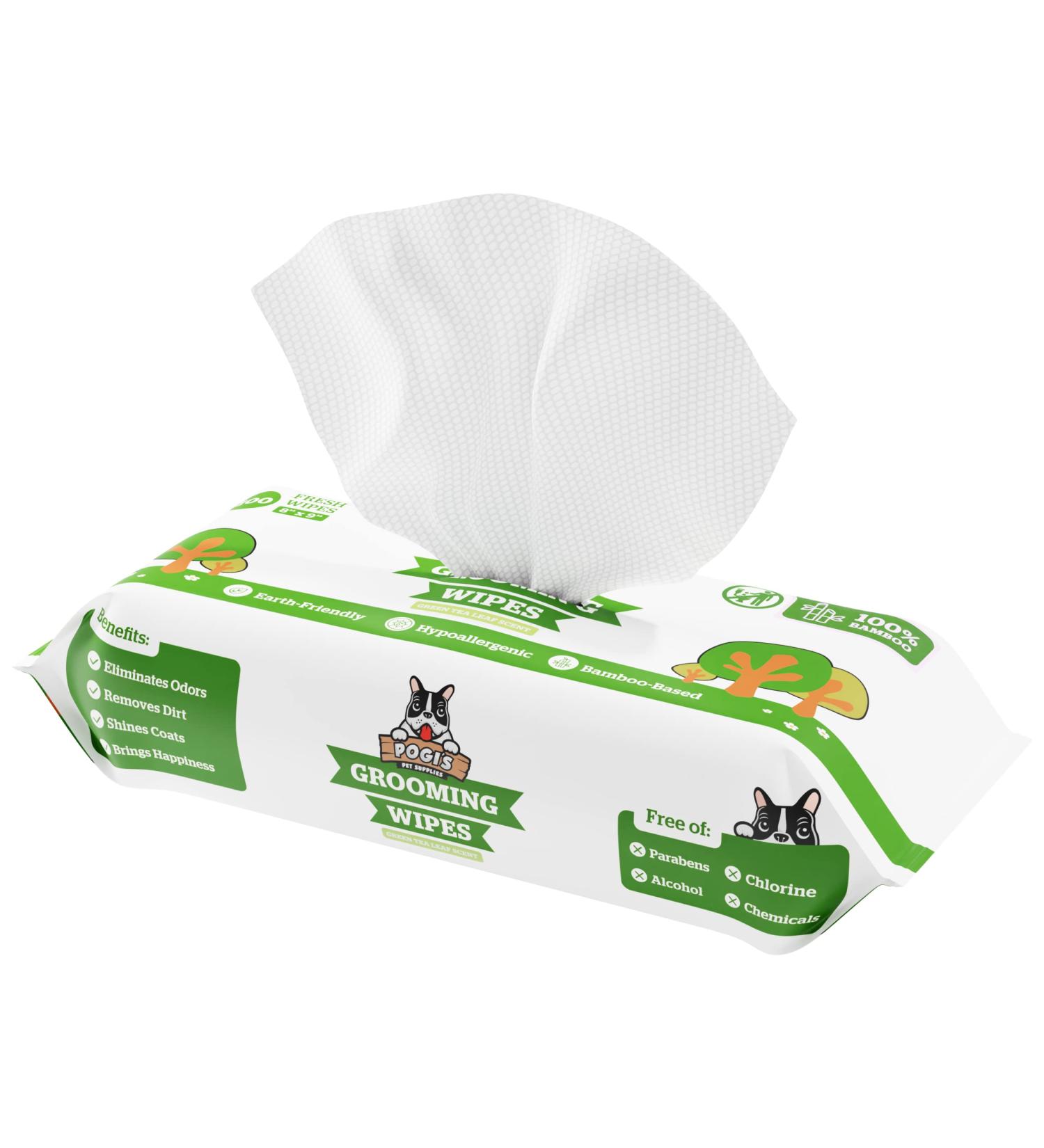 Pogis Care Cloths - 100 Biodegradable Desodorizing Wipes for Dogs - Extra Red Green Tea Fragrance - Buy Online on GoSupps.com