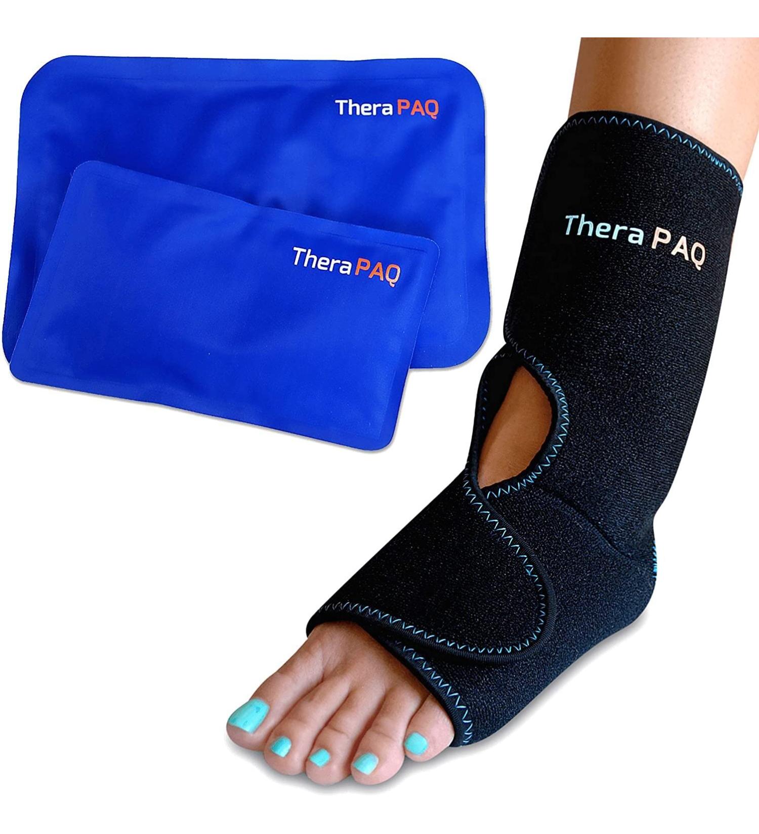 TheraPAQ Ankle Ice Pack Wrap - Hot & Cold Compression Brace for Injuries | Includes 2 Gel Packs | Relief from Sprain, Plantar Fasciitis, Achilles Tendonitis | Fits XS-XL - Buy Online on GoSupps.com