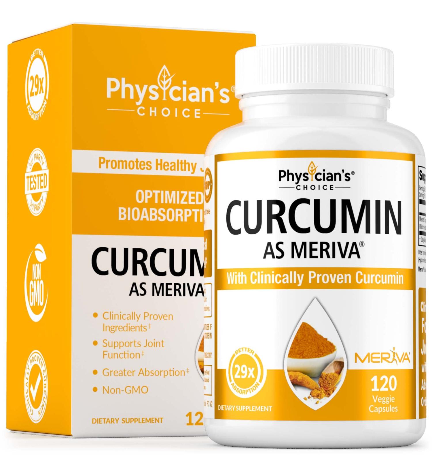 Physician's Choice Curcumin Meriva 500 - Clinically Studied Joint Support - 29x Better Absorption - 120 Capsules - Buy Online on GoSupps.com