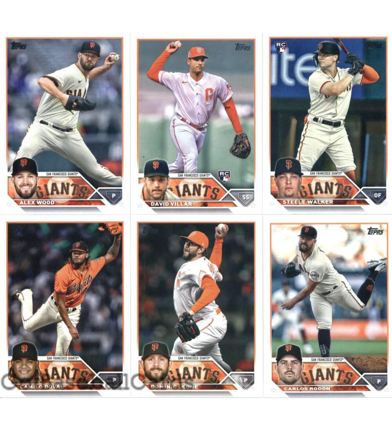 2023 Topps Series 1 San Francisco Giants Team Set of 10 Cards: Brandon Crawford(#66), Mike Yastrzemski(#98), Alex Cobb(#108), San Francisco Giants(#173), Carlos Rodn(#179), Dominic Leone(#180), Camilo Doval(#262), Steele Walker(#264), David Villar(#277), 