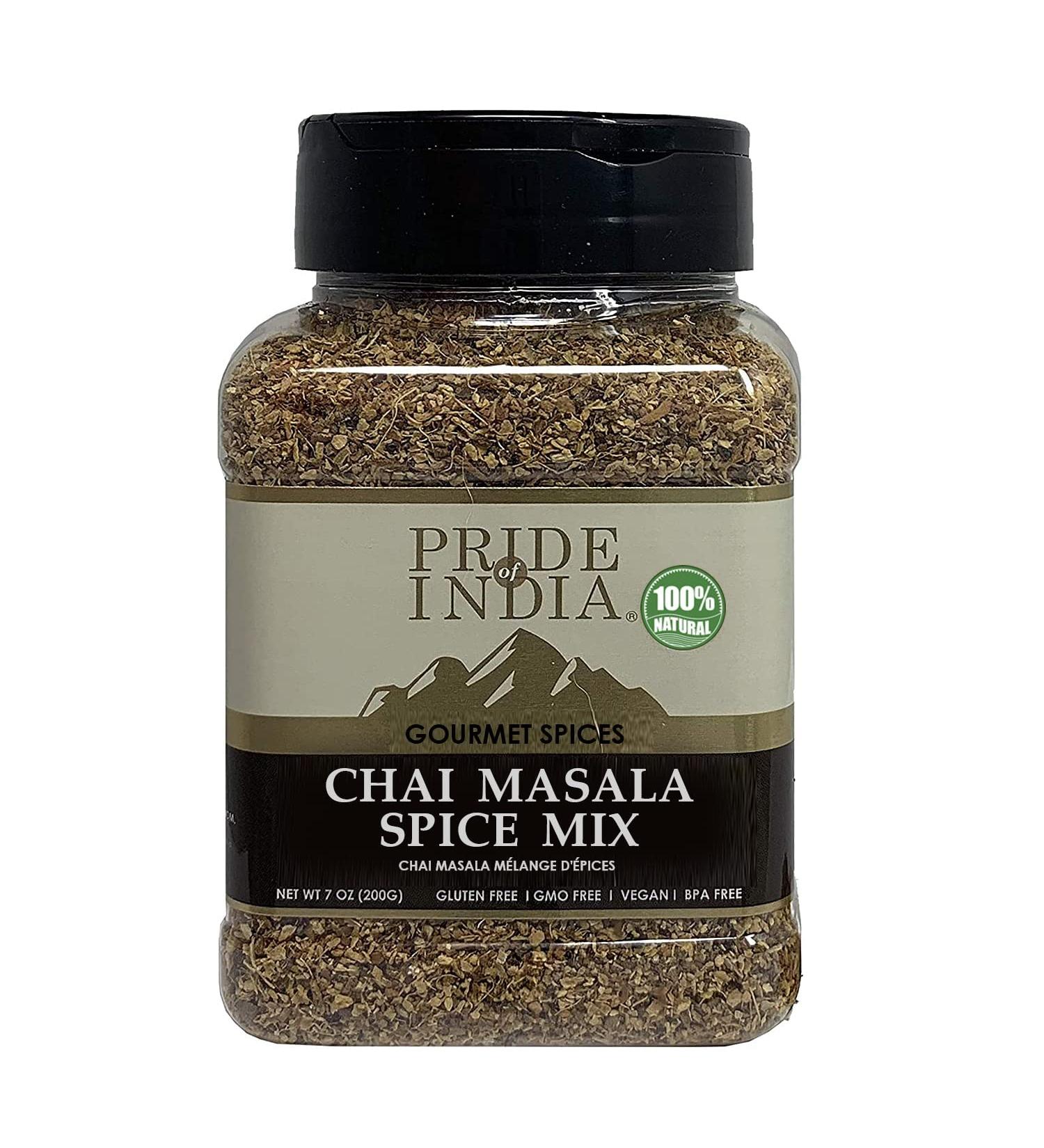 Pride of India Chai Masala Mulling Spice Mix Gourmet Spice Mix for Teas & Coffee Caffeine Free Authentic Mulling Spice Blend Vegan & Gluten-Free - Easy to Store 7oz. Medium Dual Sifter Jar - Buy Online on GoSupps.com
