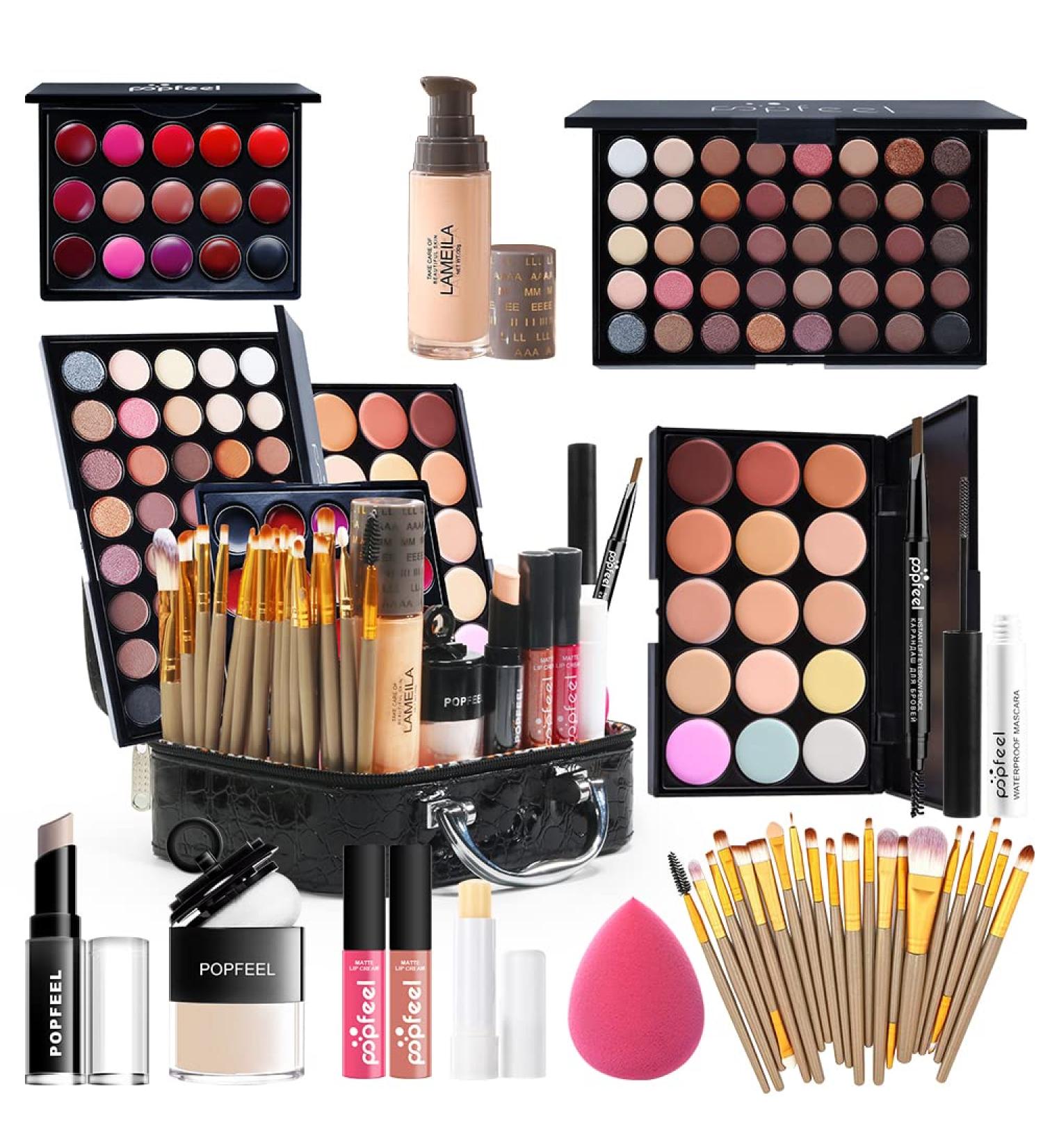 Multipurpose All in One Makeup Kit for Women - Includes Makeup Brushes, Eyeshadow Palette, Lip Gloss, Makeup Bag, Eyebrow Pencil, Mascara, and Face Makeup - KT18 - Buy Online on GoSupps.com