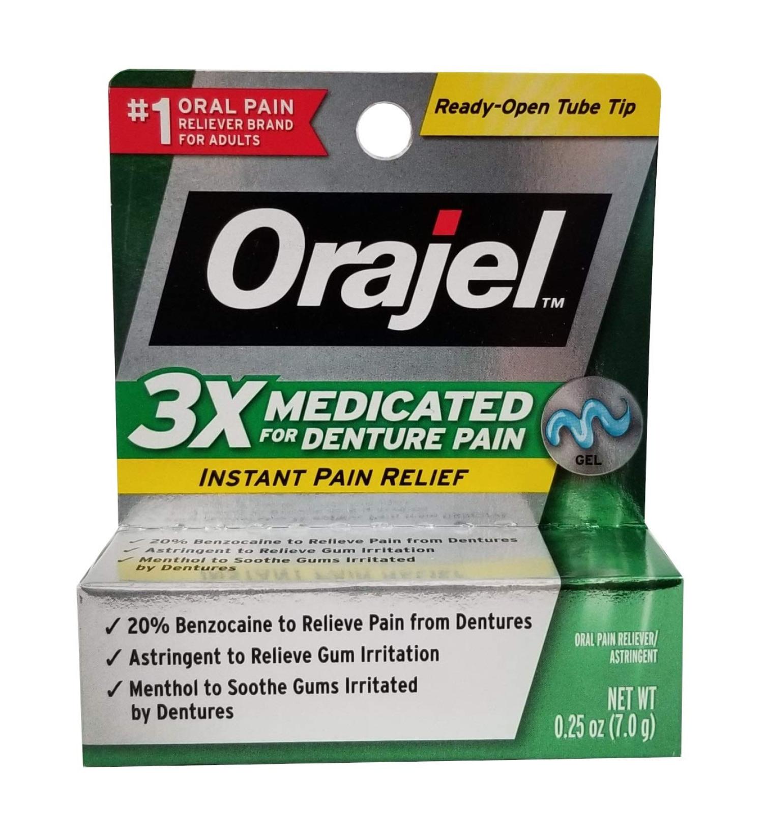 Orajel Instant Pain Relief Gel Refreshing Mint Flavor - 0.25 oz, Pack of 2