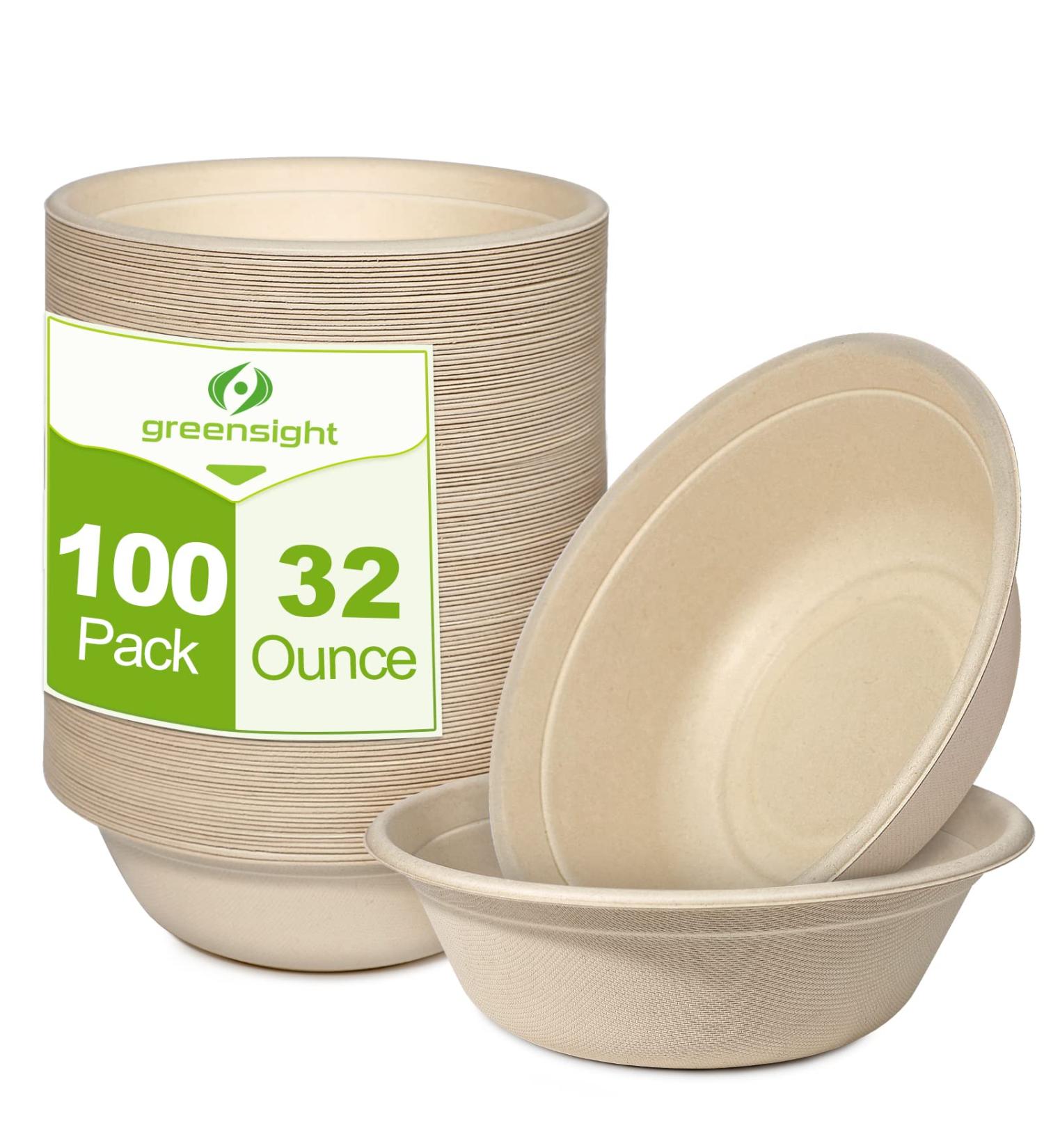 greensight Disposable Paper Bowls 32oz Heavy Duty 100 Pack Eco-friendly Compostable Bowls Party Serving Bowls For Salad Ice Cream Dessert And Hot Soup Biodegradable Bowls Made Of Sugarcane Nature - Buy Online on GoSupps.com