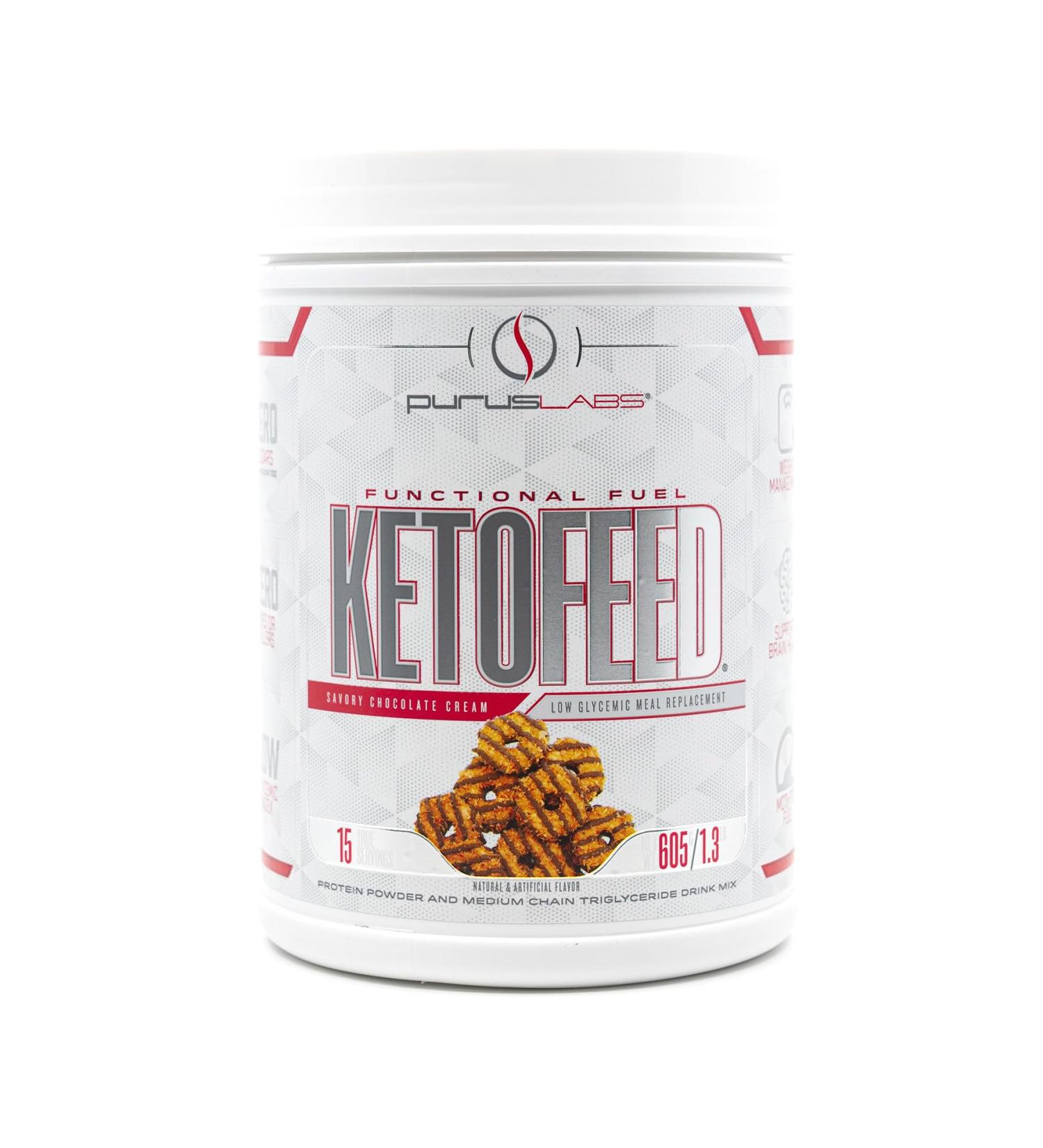 Purus Labs KETOFEED Protein Powder - 15 Servings Savory Chocolate Cream | Best Keto Protein Supplement for Weight Loss & Muscle Recovery - Buy Online on GoSupps.com