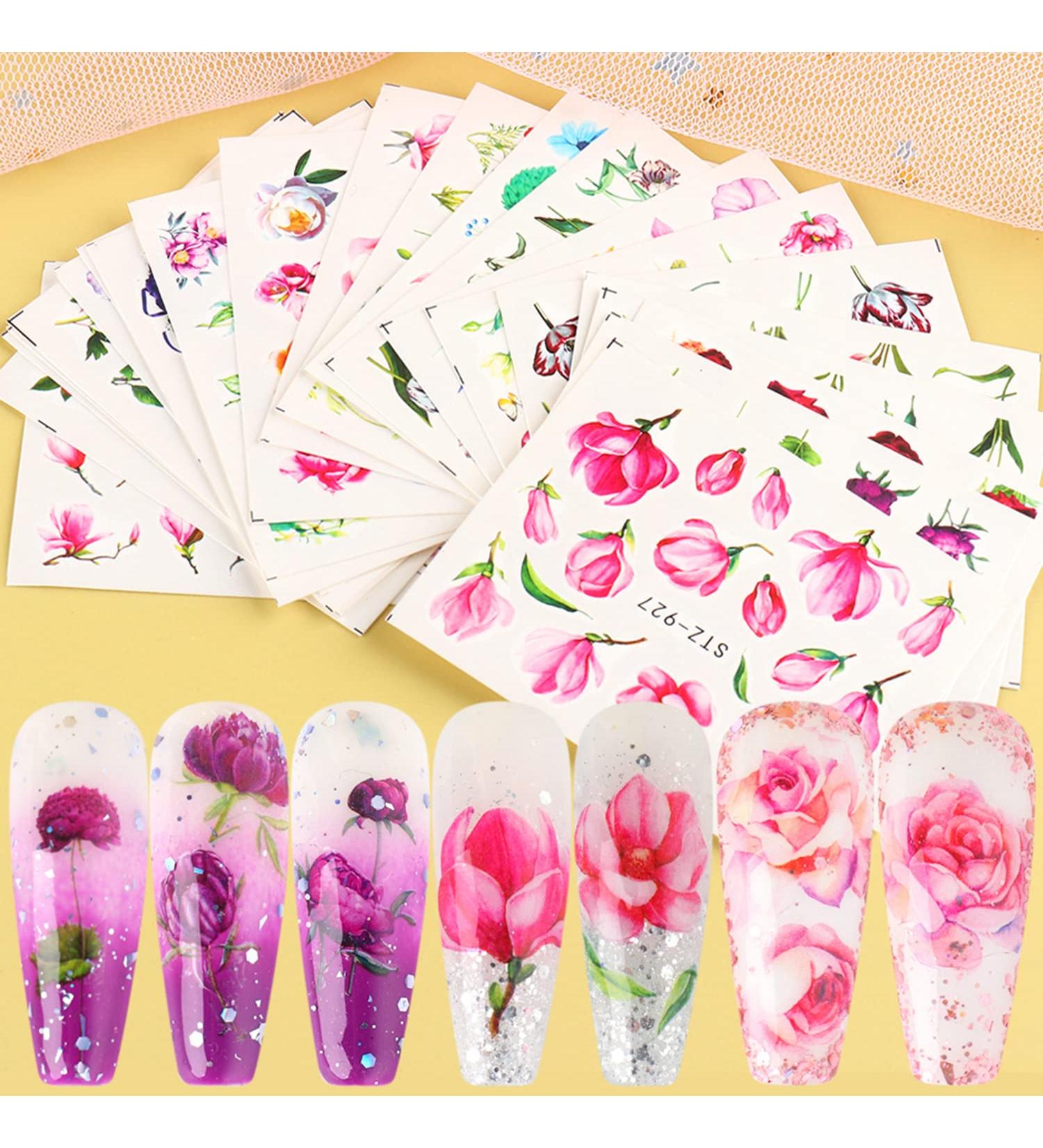 Floral Holographic Nail Art Decals - 24 Sheets Water Transfer Designs for Women Manicure - Butterfly, Leaf, and Flower Nail Stickers for DIY Nail Decorations - Buy Online on GoSupps.com