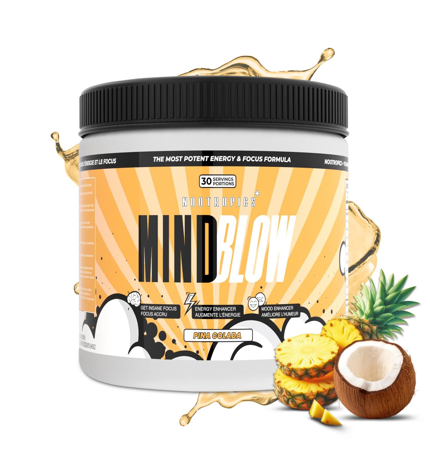 Nootropic Brain Supplement for Energy & Focus - Caffeine L-Tyrosine Teacrine & Alpha GPC - 30 Servings Pina Colada | Perfect for Gamers Students & Entrepreneurs - Buy Online on GoSupps.com