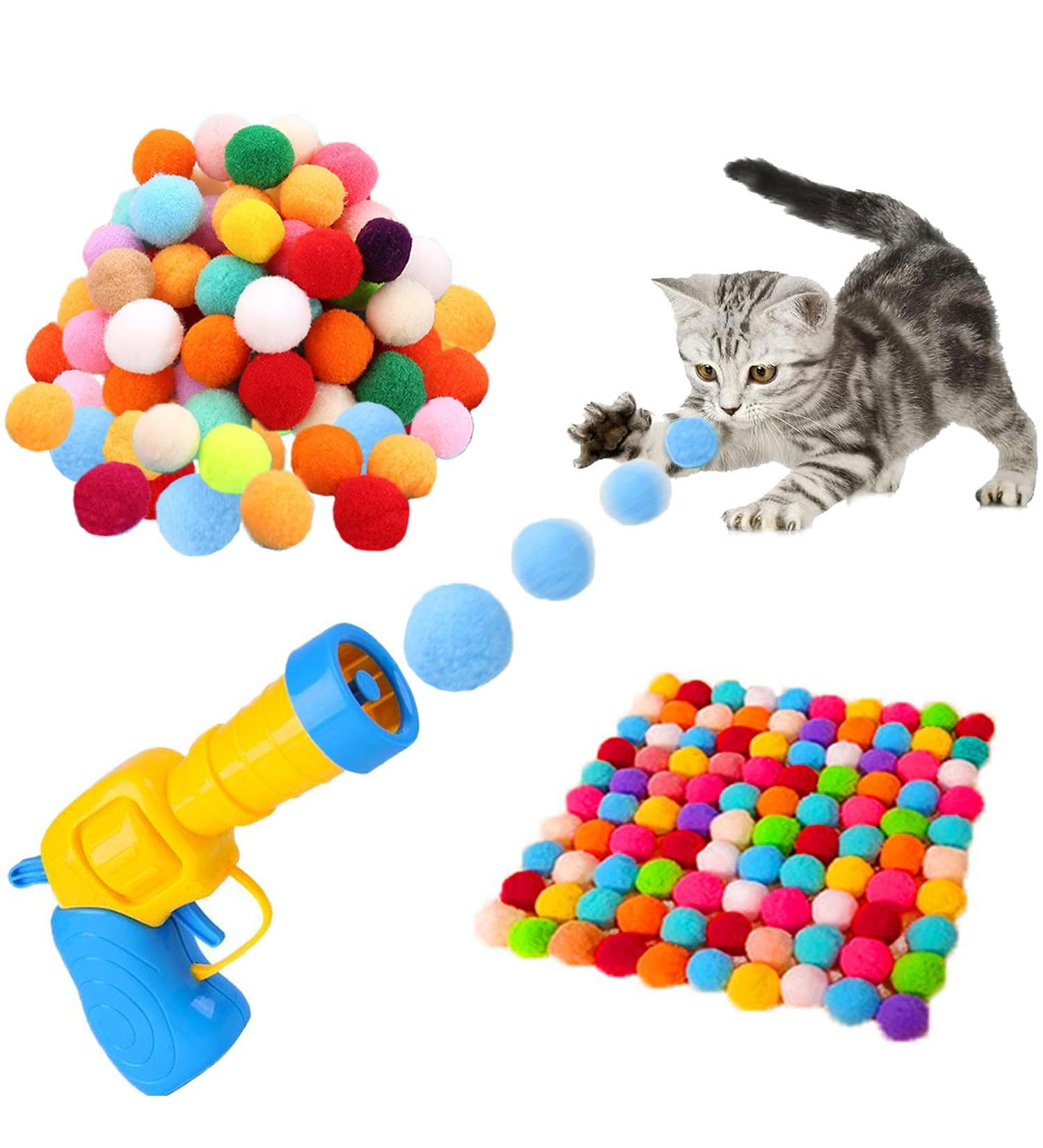 Cat Interactive Toys Cat Ball Toy Toy Ball Launcher with 100pcs Soft Pom Pom Balls Cat Fetch Toys for Indoor Exercise Pet Chasing Training Toys - Buy Online on GoSupps.com