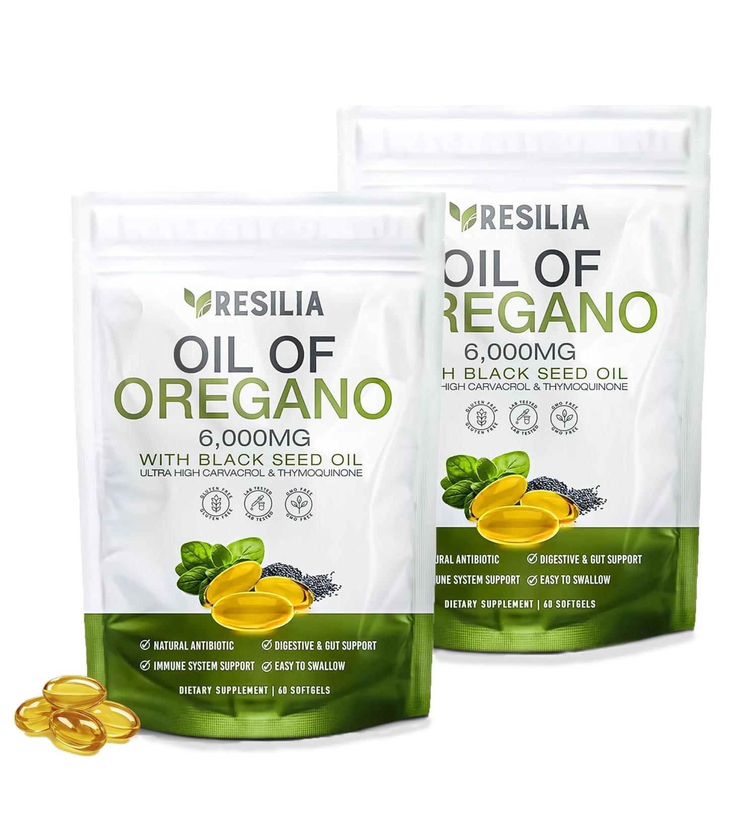 Resilia Oil Of Oregano Softgels with Black Seed Oil 6000mg Organic Oregano Oil Capsules for Immune & Digestive Support Non-GMO, Gluten-Free Softgels Natural Herbal Wellness Supplement Pack of 2 - Buy Online on GoSupps.com