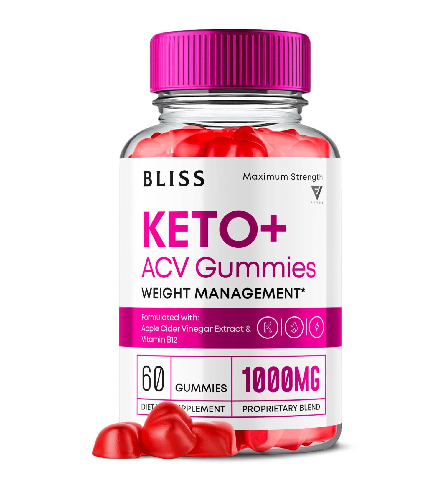 Bliss Keto ACV Gummies - Maximum Strength 1000MG Folic Acid & Apple Cider Vinegar Supplement | Keto Support & Weight Loss (60 Gummies - Buy Online on GoSupps.com