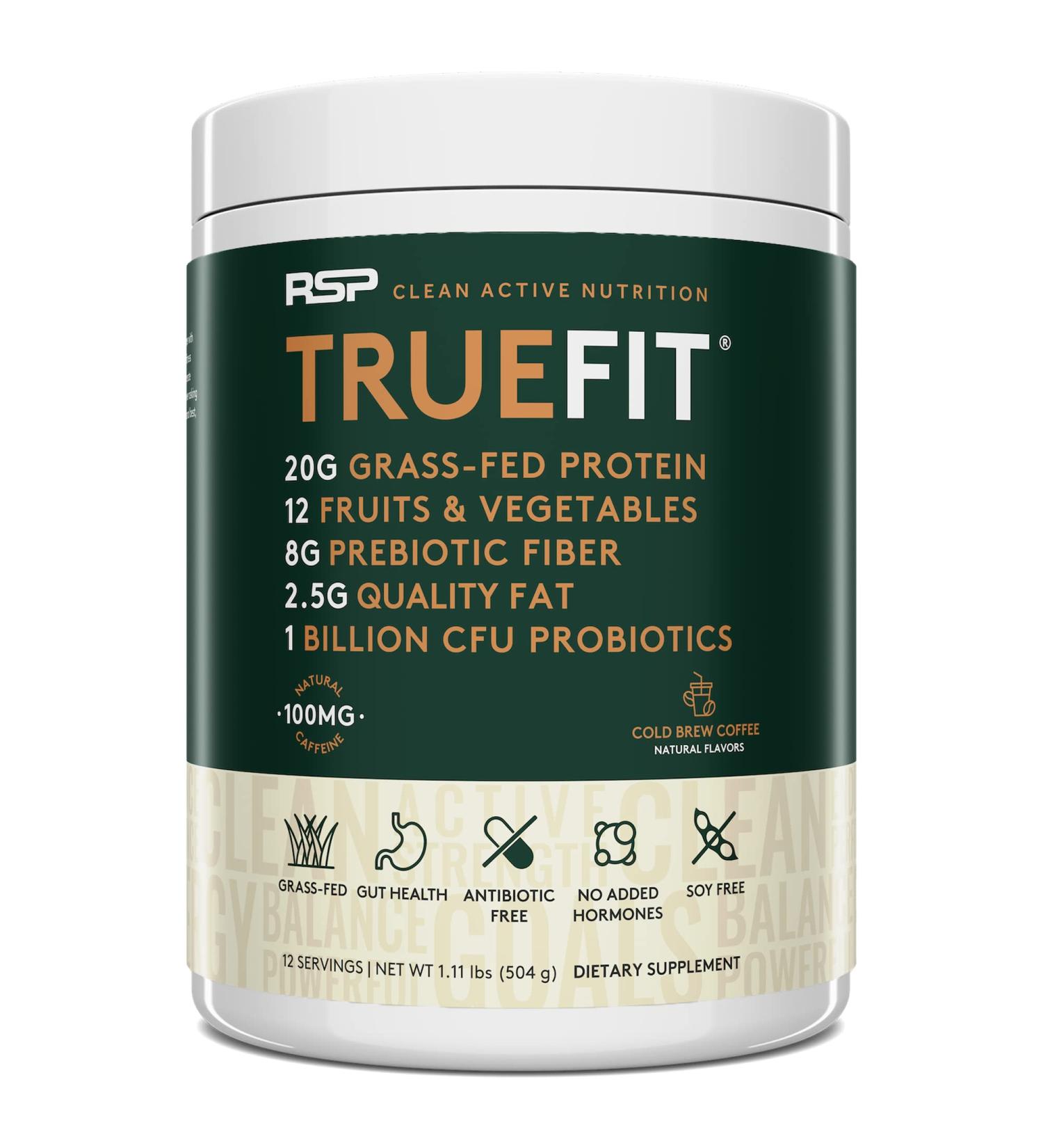 RSP TrueFit Cold Brew Coffee Protein Powder - High Protein Meal Replacement Shake with Natural Caffeine - Grass Fed Whey, Organic Real Food, Gluten Free, Non-GMO - 1.3lb - Buy Online on GoSupps.com