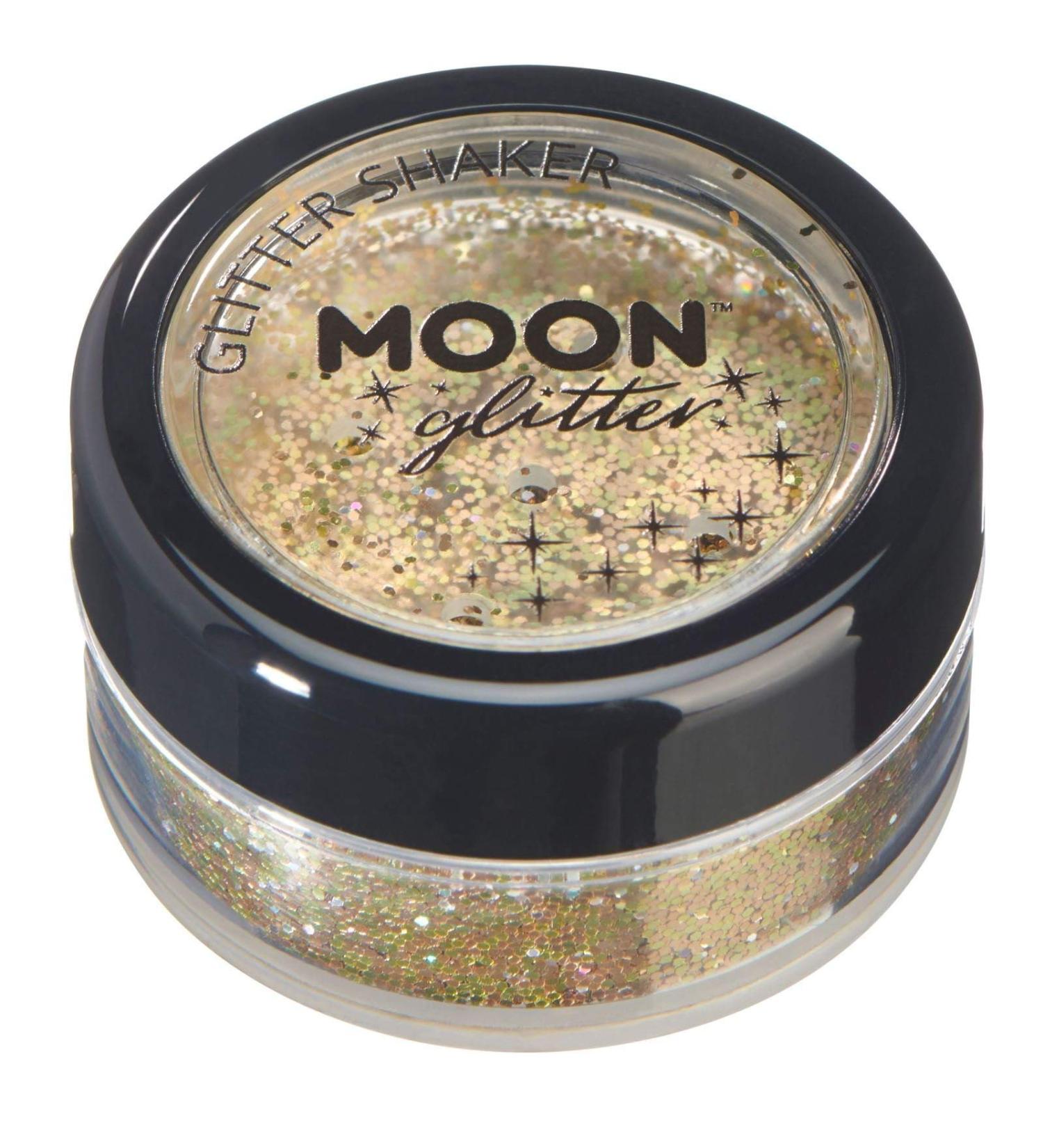 Moon Glitter Gold Holographic Glitter Shaker - 5g | Cosmetic Festival Makeup for Face, Body, Nails, Hair, Lips - Buy Online on GoSupps.com