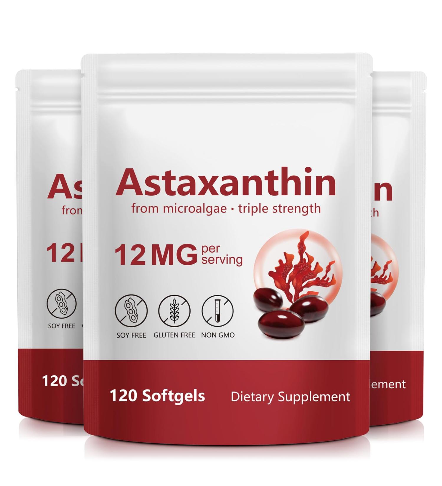 Xaarty 3Pack Premium Astaxanthin 12mg Natural Antioxidant Supplement for Eye Joint Skin Health Microalgae Source 4 Month Supply | Supports Internal Circulation 360 Softgels - Buy Online on GoSupps.com