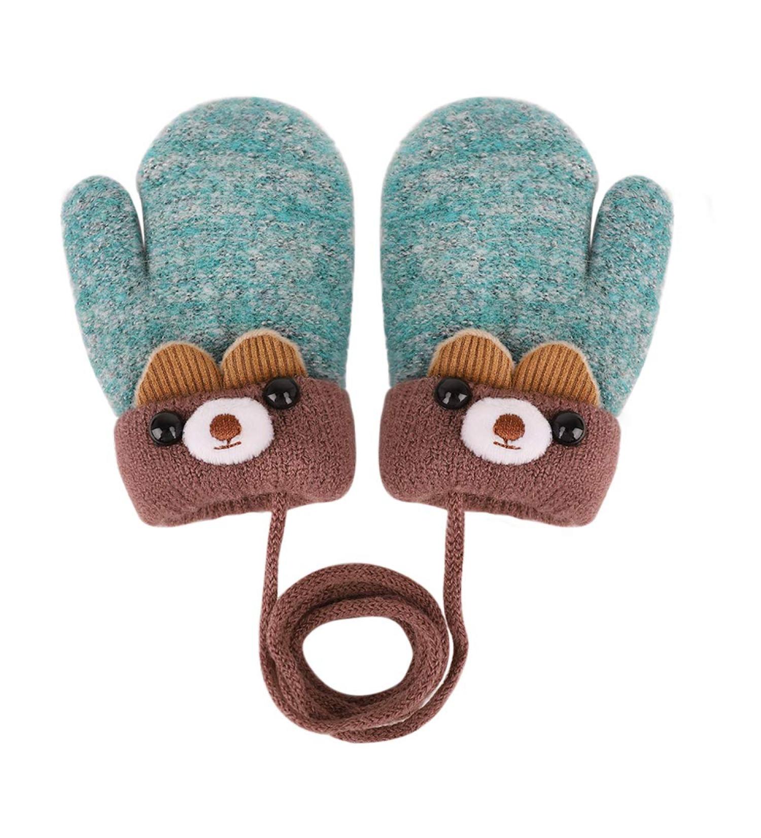 Infant Toddlers Cute Cartoon Winter Gloves | Dual Layer Plush Knitted Mittens for Baby Girls Boys 0-3 Years | Light Green - Buy Online on GoSupps.com