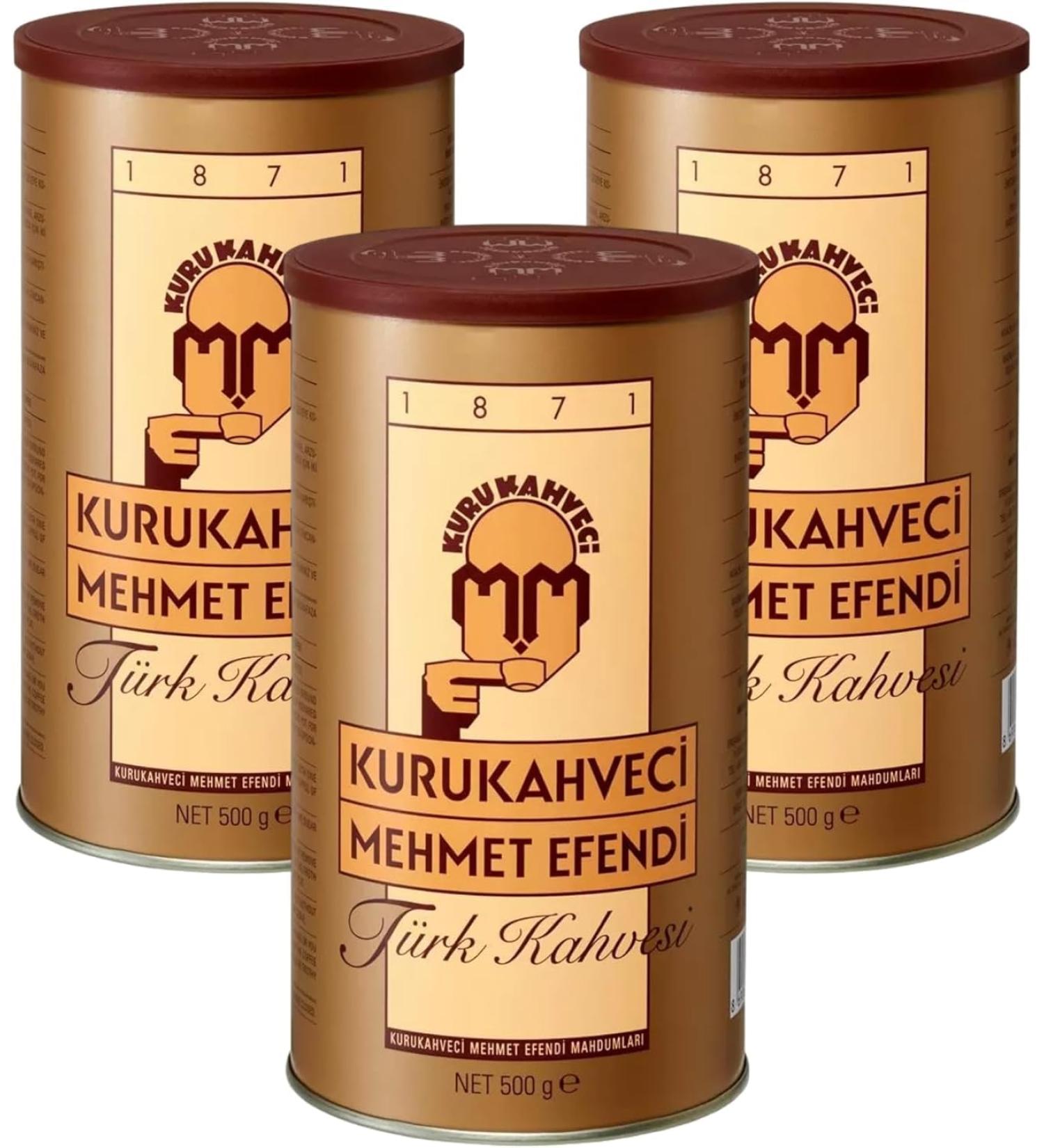 Mehmet Efendi Türkischer Kaffee Turkish Coffee Mokka von Kurukahveci fein Gemahlen Kahve 3 x 500 g SEIT 1871
