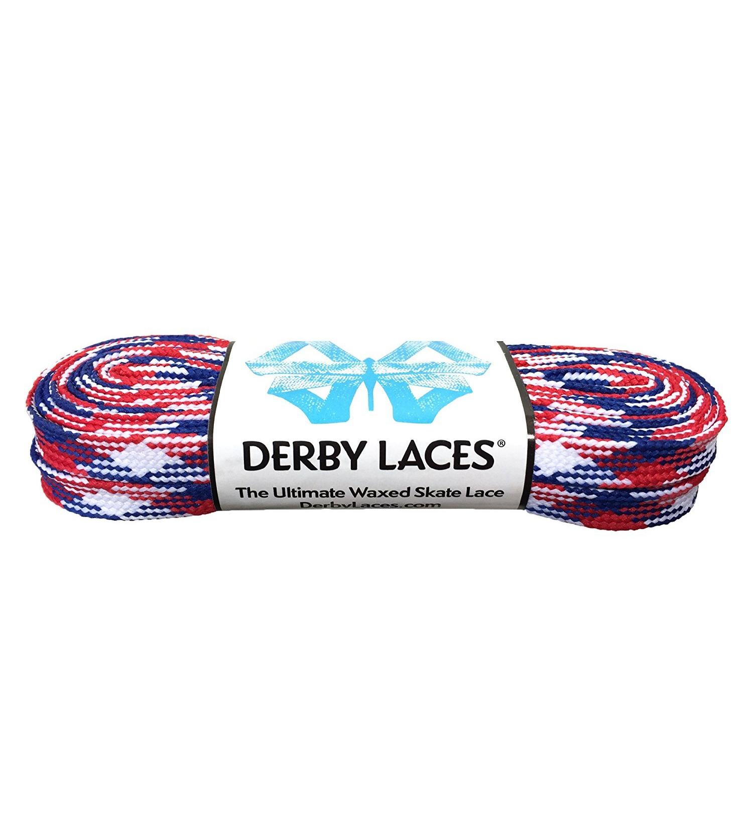 Derby Laces Red, White, and Blue USA Laces - Flat, 10mm Wide, for Boots, Skates, Roller Derby, Hockey and Ice Skates 108 Inch / 274 cm
