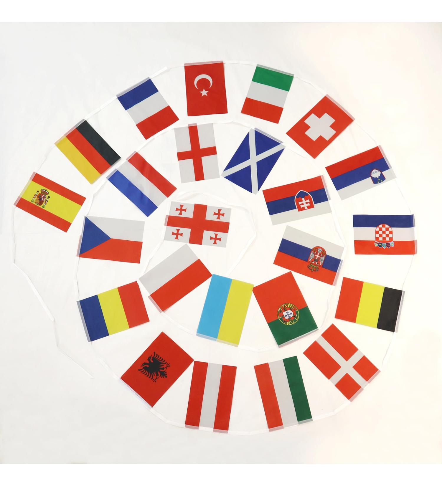 AZ Flag - Girland for European Football Championship 2024 8 m with 24 pennants of the European Championship 2024 21 x 14 cm - small flags 100 % polyester