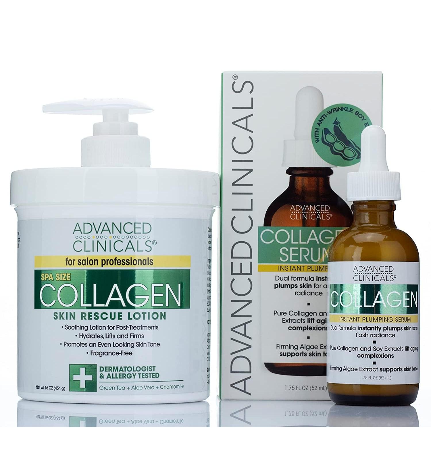 Advanced Clinicals Collagen Plumping Facial Serum + Collagen Skin Rescue Cream Set - Buy Online on GoSupps.com