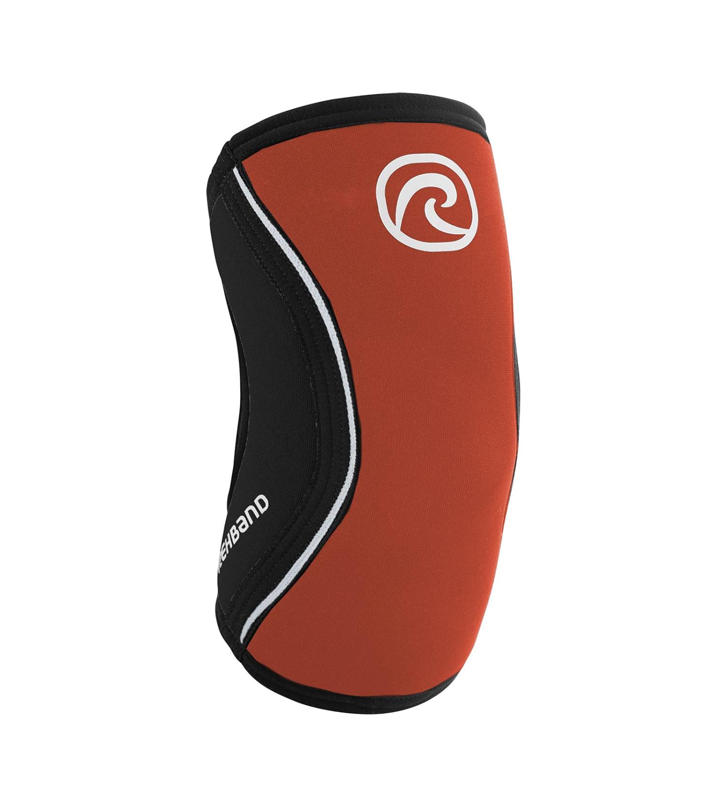 Rehband Elbow Bandage 5mm SBR/Neoprene Sleeve for Strength Sports - Anatomical Slip-Resistant & Tight-Fitting for Men & Women - XS Orange/Black - Buy Online on GoSupps.com