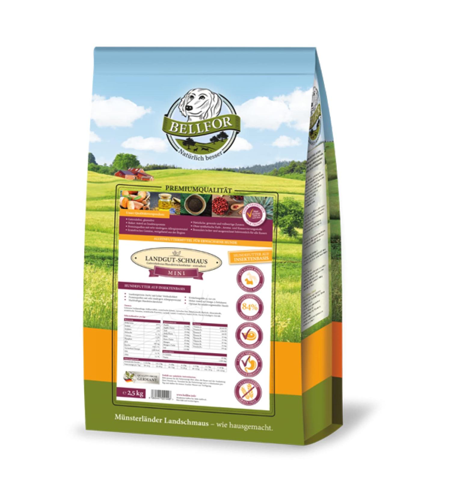 Bellfor Landgut-Schmaus Mini Hypoallergenic Grain-Free Small Dog Food with Insects - 1.2 kg - for Small Dog Breeds from 12 Months. - Buy Online on GoSupps.com