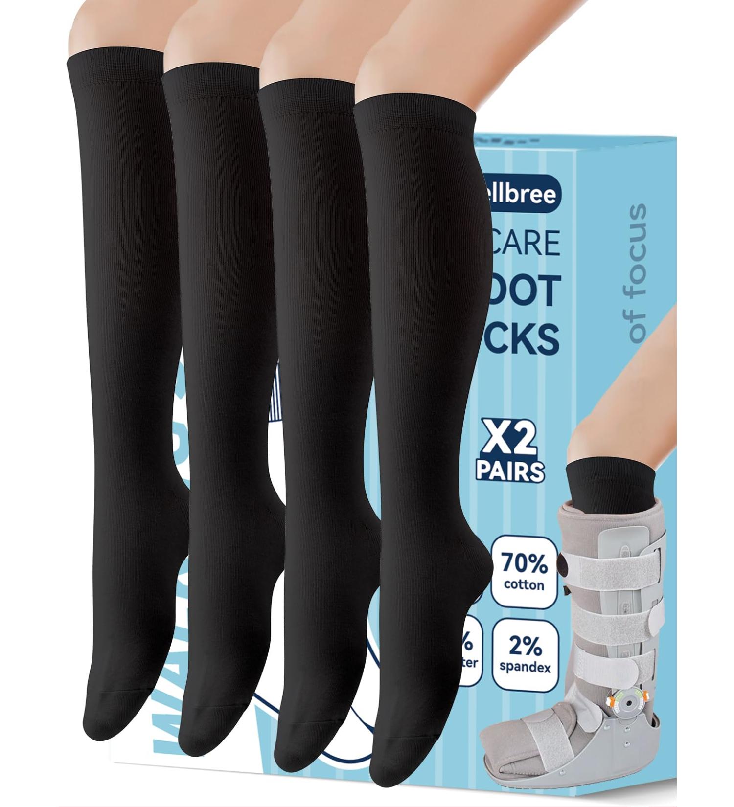 Walking Boot Socks - 2 Pairs Orthopedic Liner Socks for Men & Women | Comfortable Medical Boot Socks for Fractures - Black - Buy Online on GoSupps.com