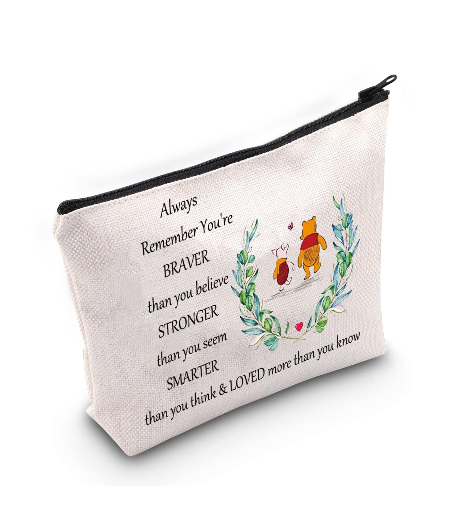LEVLO Braver Stronger Smarter Zippered Cosmetic Bag for Women & Girls | Stylish Winnie Bag - Shop Internationally - Buy Online on GoSupps.com