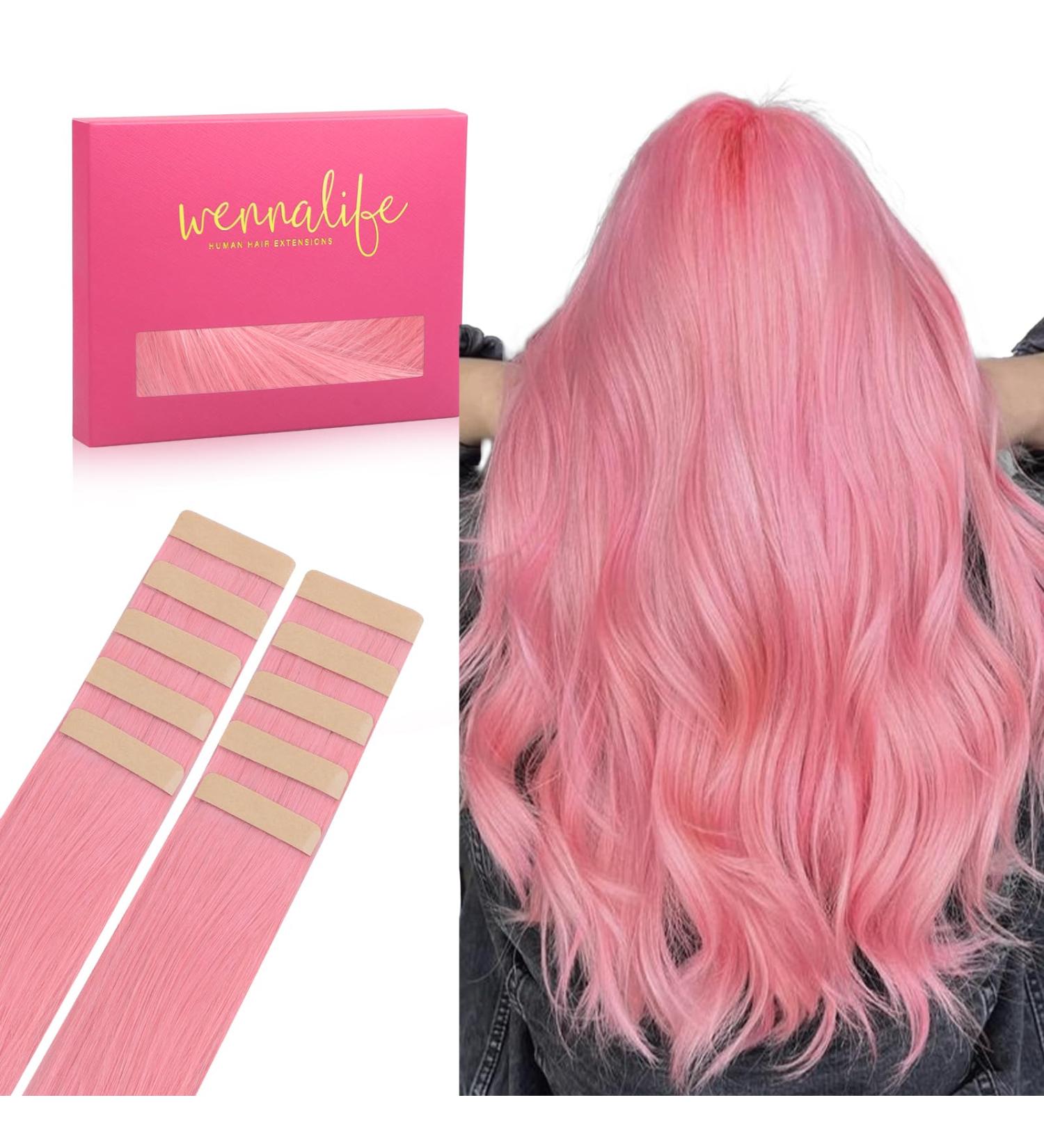 Buy If-of-hearted Pink Tape Extensions | Real Hair Tape-in Extensions 10pcs 25g 35cm | Invisible Smooth Hair Extensions for Girls #Pfirsich - Buy Online on GoSupps.com